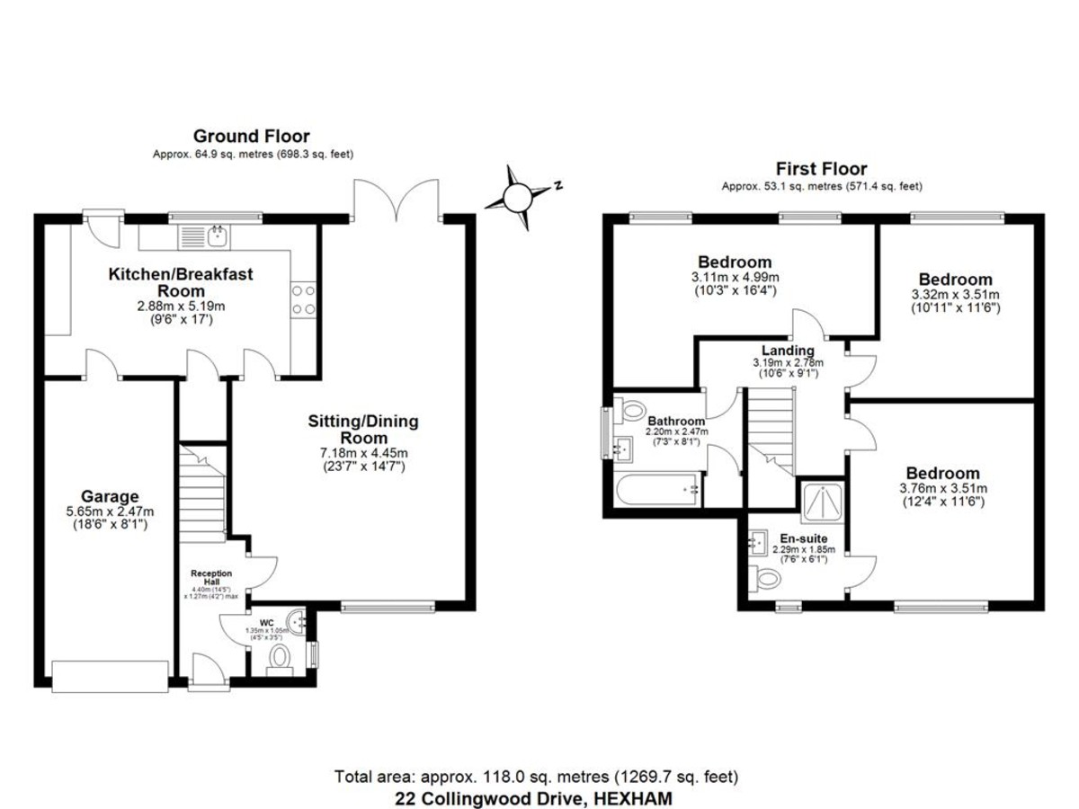 3 bed detached house for sale in Collingwood Drive, Hexham - Property floorplan