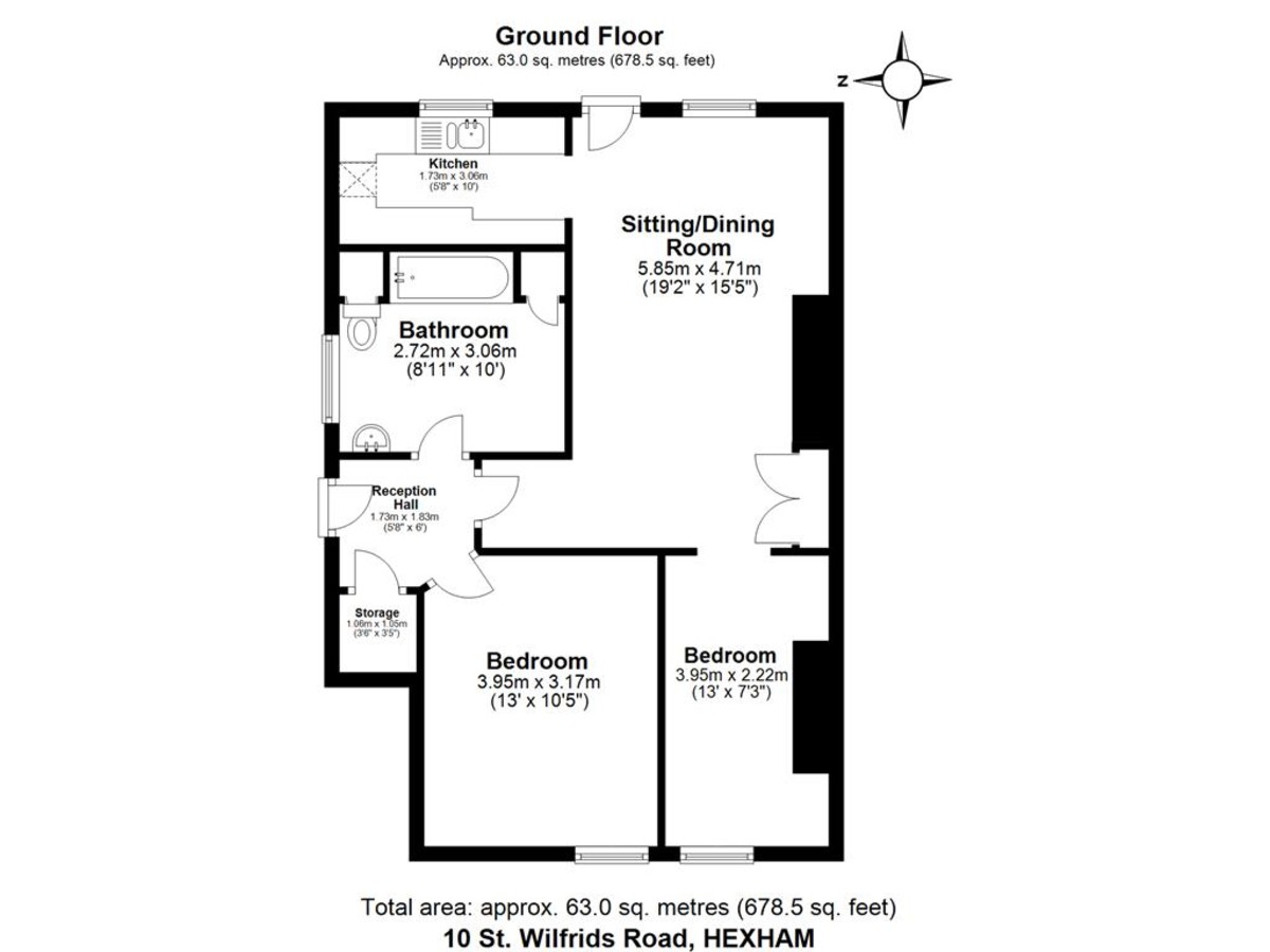 2 bed ground floor flat for sale in St. Wilfrids Road, Hexham - Property floorplan