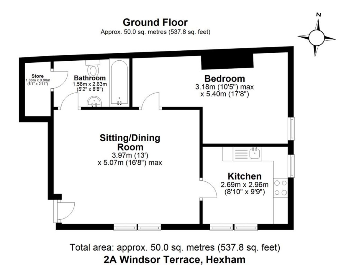 1 bed ground floor flat for sale in Windsor Terrace, Hexham - Property floorplan