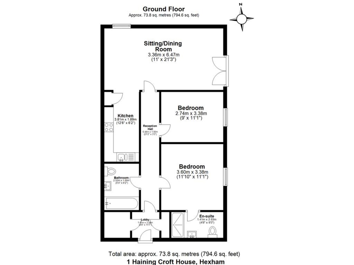 2 bed apartment for sale in Haining Croft House, Hexham - Property floorplan