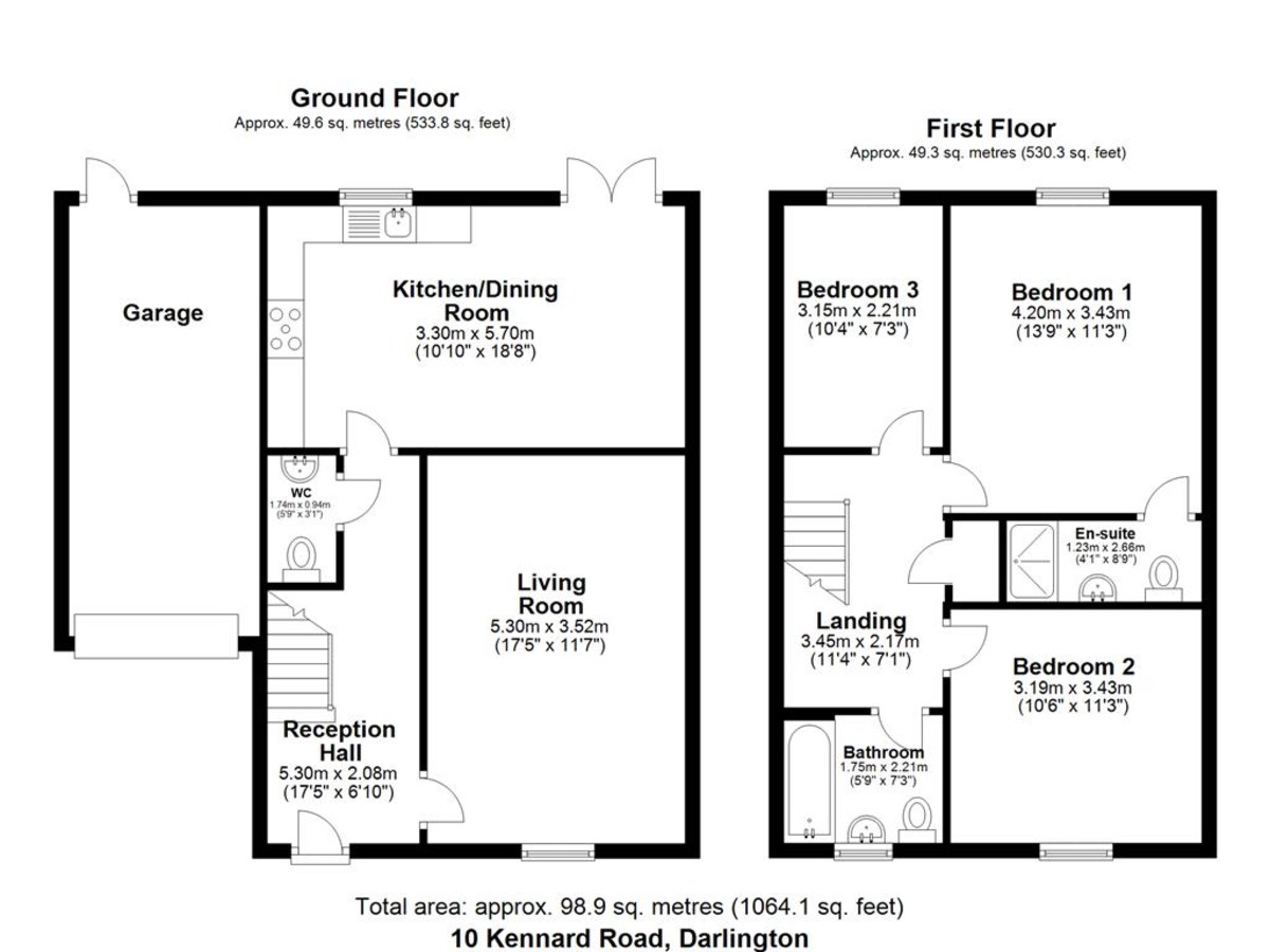 3 bed detached house for sale in Kennard Road, Darlington - Property floorplan