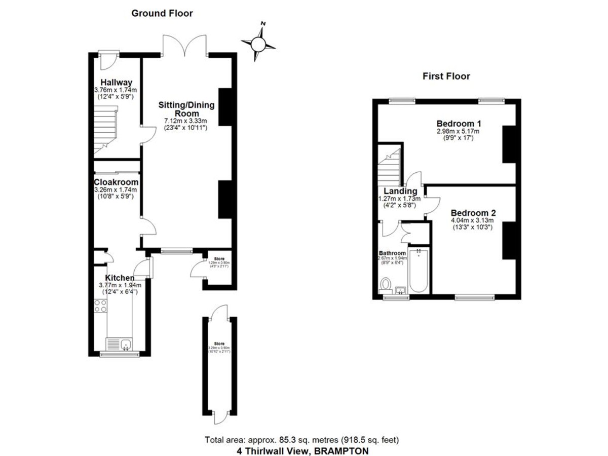 2 bed terraced house for sale in Thirlwall View, Brampton - Property floorplan