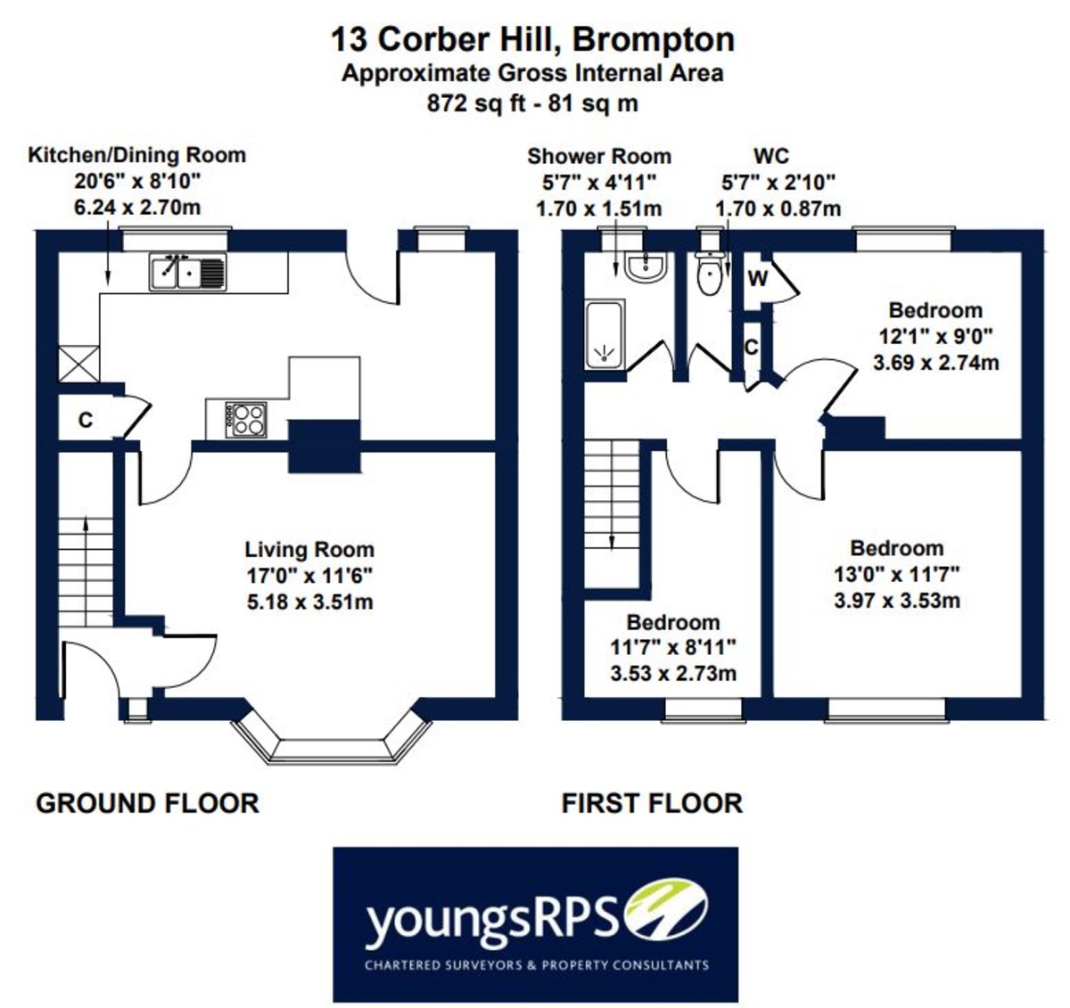 3 bed terraced house for sale in Corber Hill, Northallerton - Property floorplan