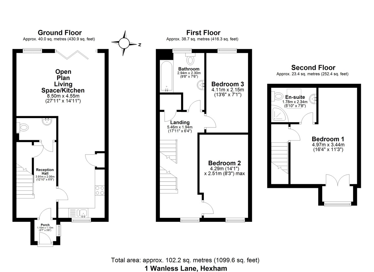 3 bed town house for sale in Wanless Lane, Hexham - Property floorplan
