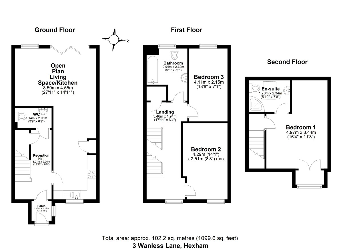 3 bed town house for sale in Wanless Lane, Hexham - Property floorplan