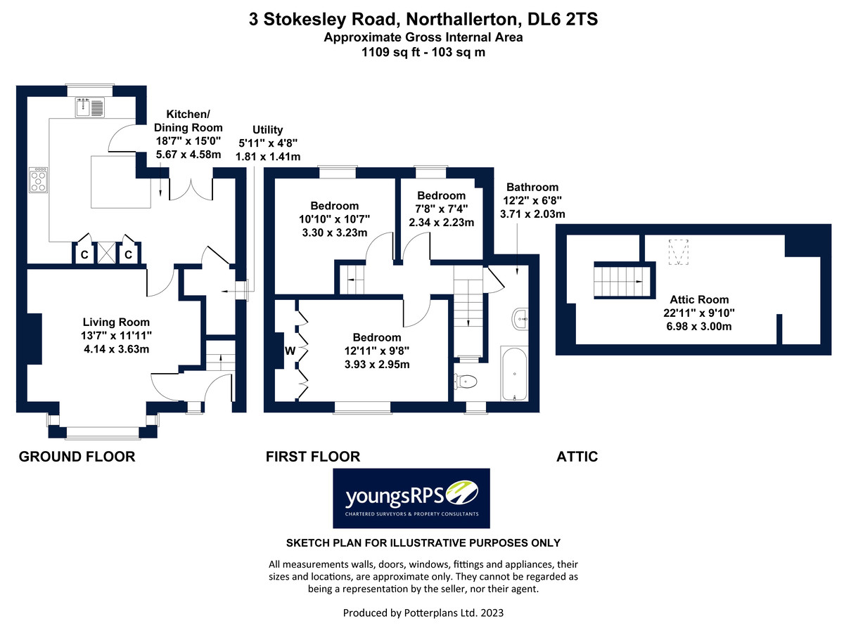3 bed terraced house for sale in Stokesley Road, Northallerton - Property floorplan