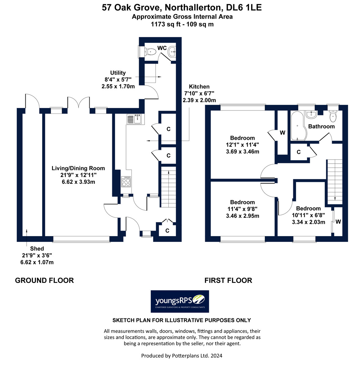 3 bed end of terrace house for sale in Oak Grove, Northallerton - Property floorplan