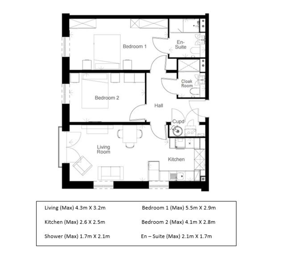 2 bed apartment for sale in Hewson Court, Hexham - Property floorplan