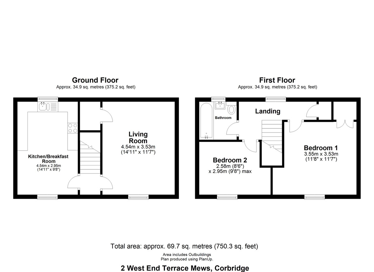 2 bed semi-detached house for sale in West End Terrace Mews, Corbridge - Property floorplan