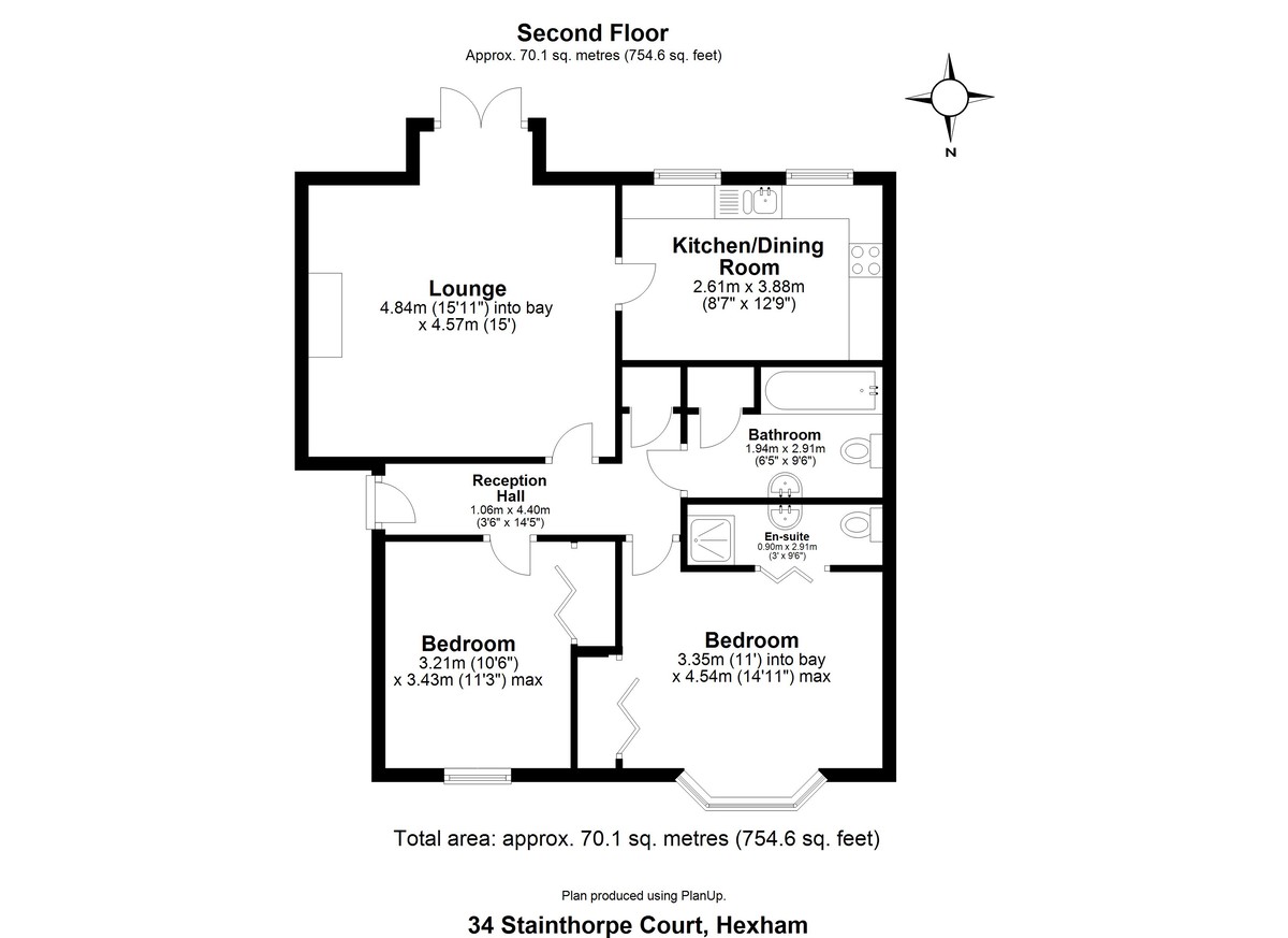 2 bed apartment for sale in Battle Hill, Hexham - Property floorplan