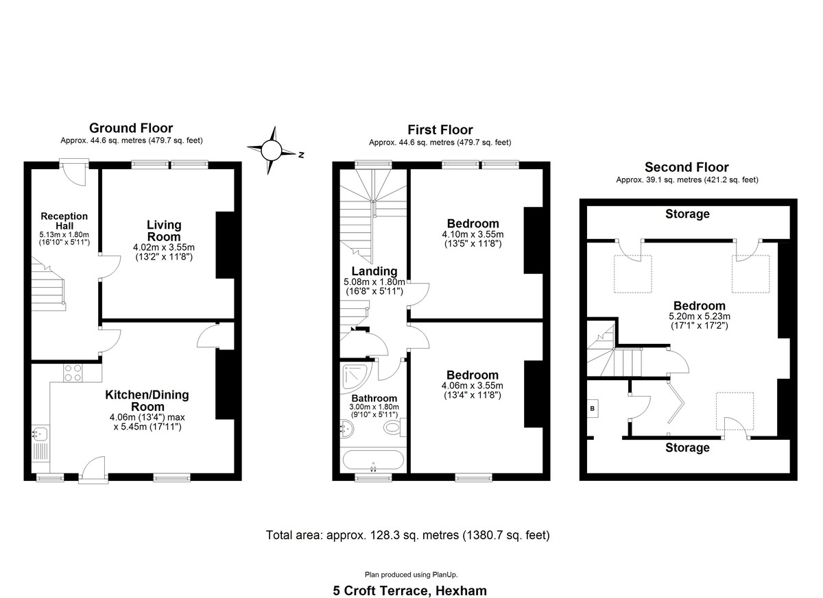 3 bed terraced house for sale in Croft Terrace, Hexham - Property floorplan