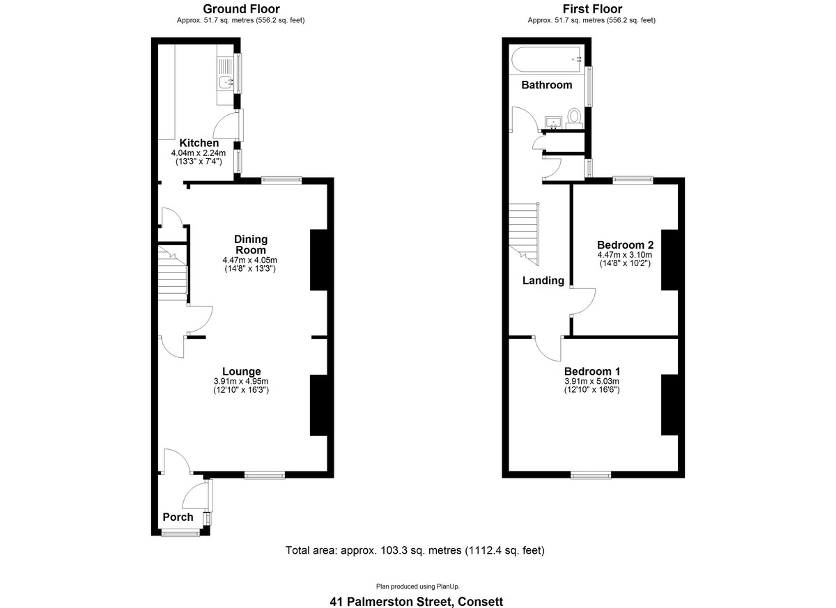 2 bed terraced house for sale in Palmerston Street, Consett - Property floorplan
