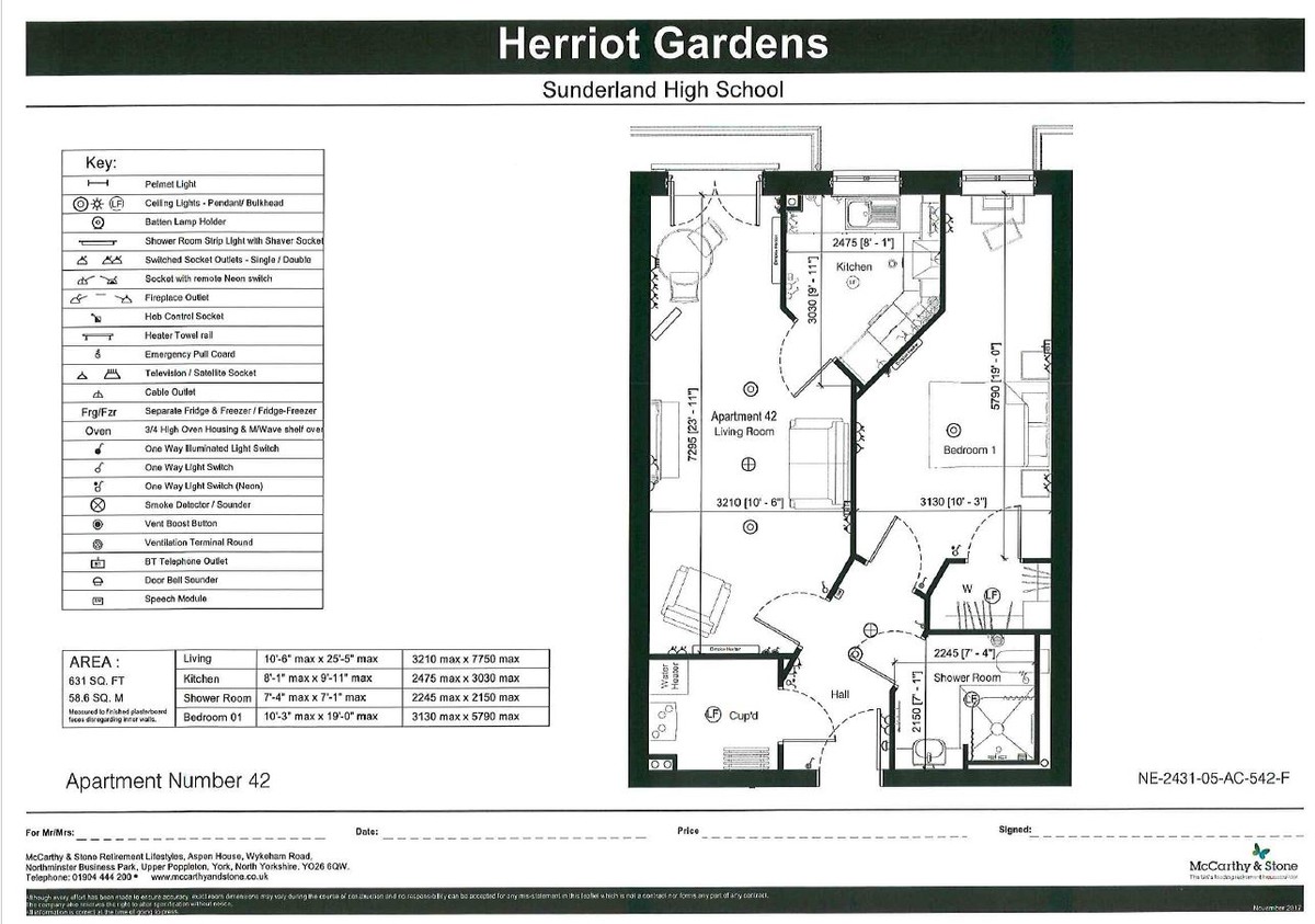 1 bed apartment for sale in Herriot Gardens Grey Road, Sunderland - Property floorplan