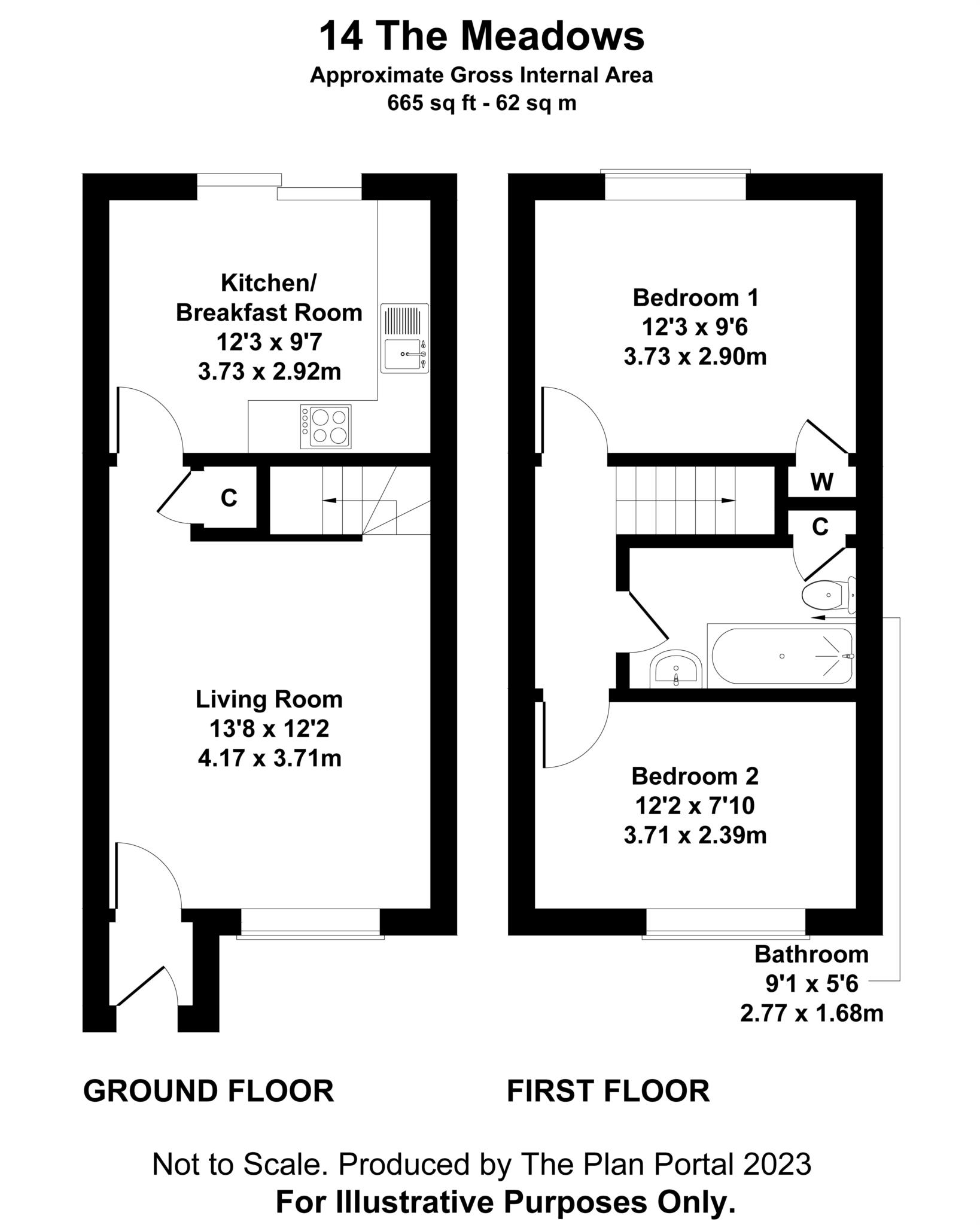 2 bed terraced house for sale in The Meadows, Gillingham - Property floorplan