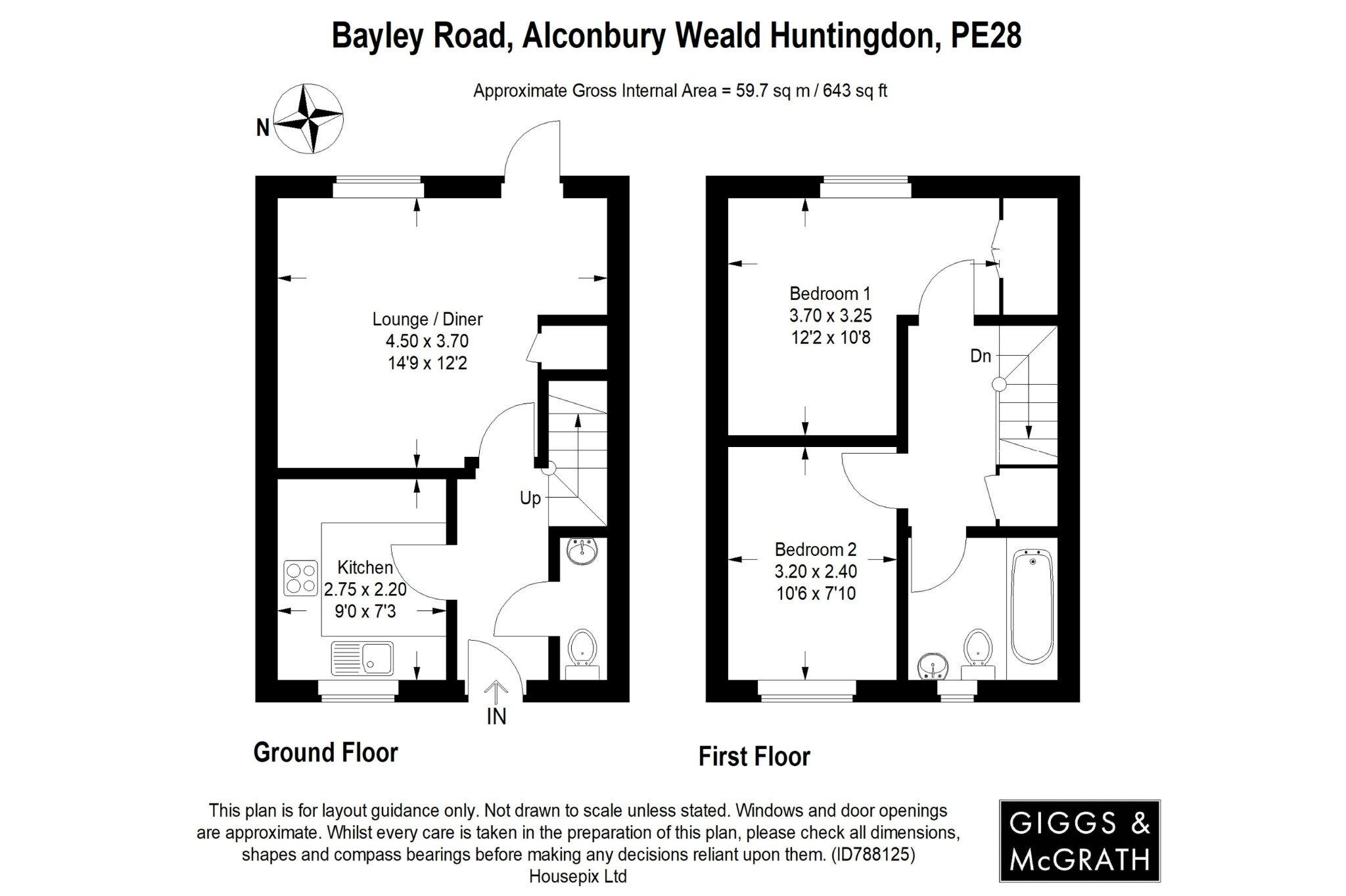 2 bed terraced house for sale in Bayley Road, Huntingdon - Property Floorplan