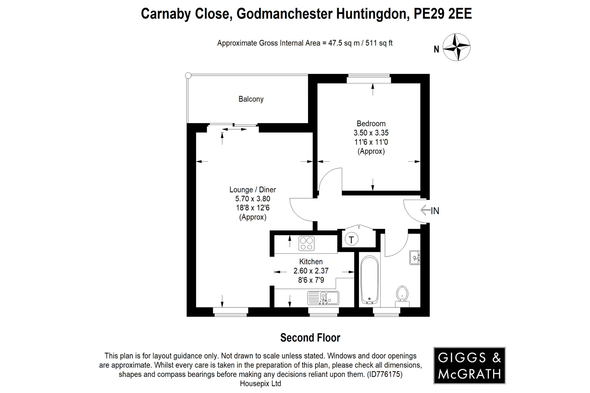 1 bed flat for sale in Carnaby Close, Huntingdon - Property Floorplan