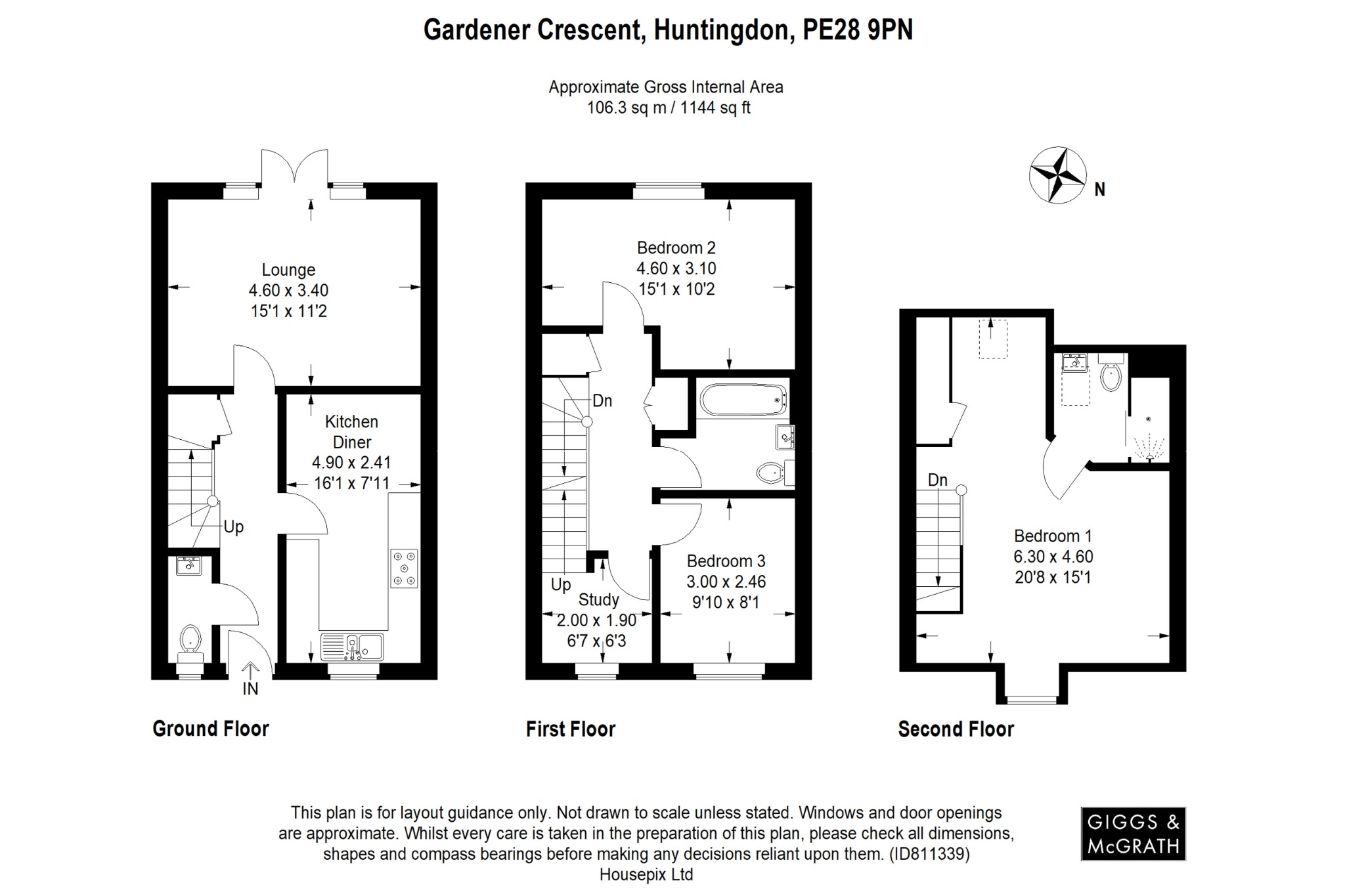 3 bed terraced house for sale in Gardener Crescent, Huntingdon - Property Floorplan