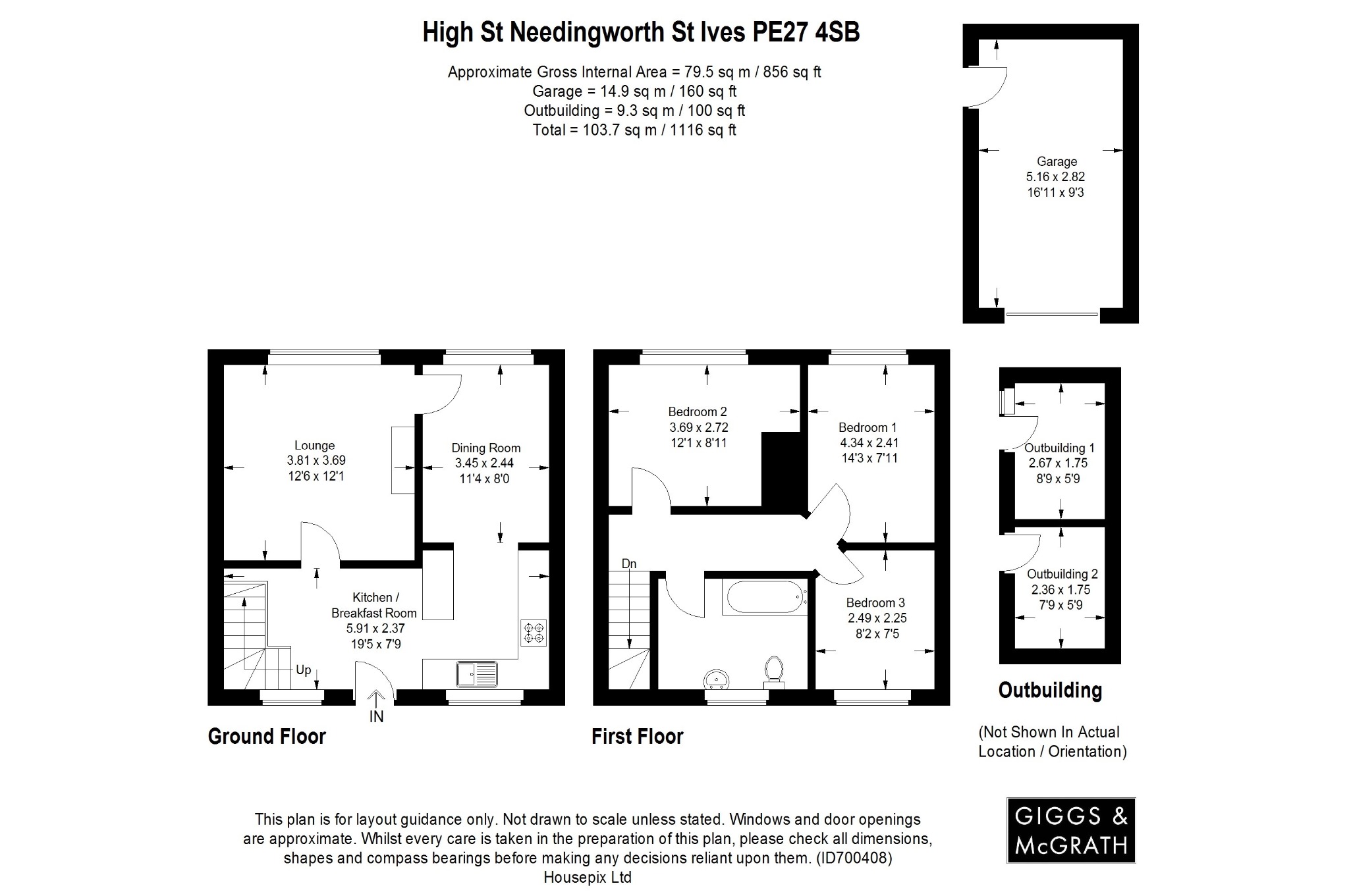 3 bed semi-detached house for sale in High Street, St. Ives - Property Floorplan