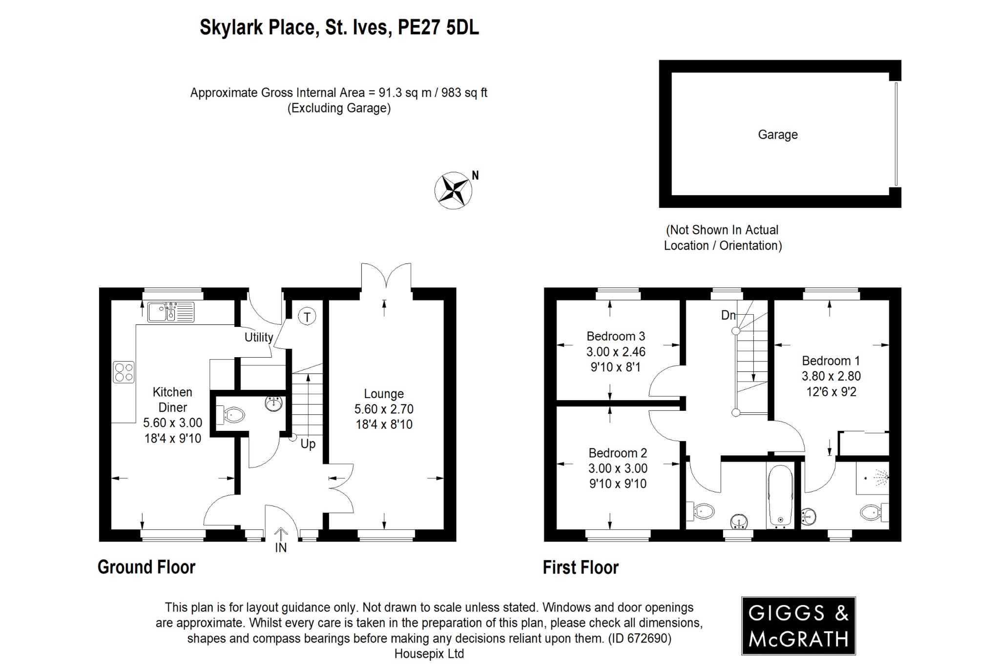 3 bed end of terrace house for sale in Skylark Place, St Ives - Property Floorplan