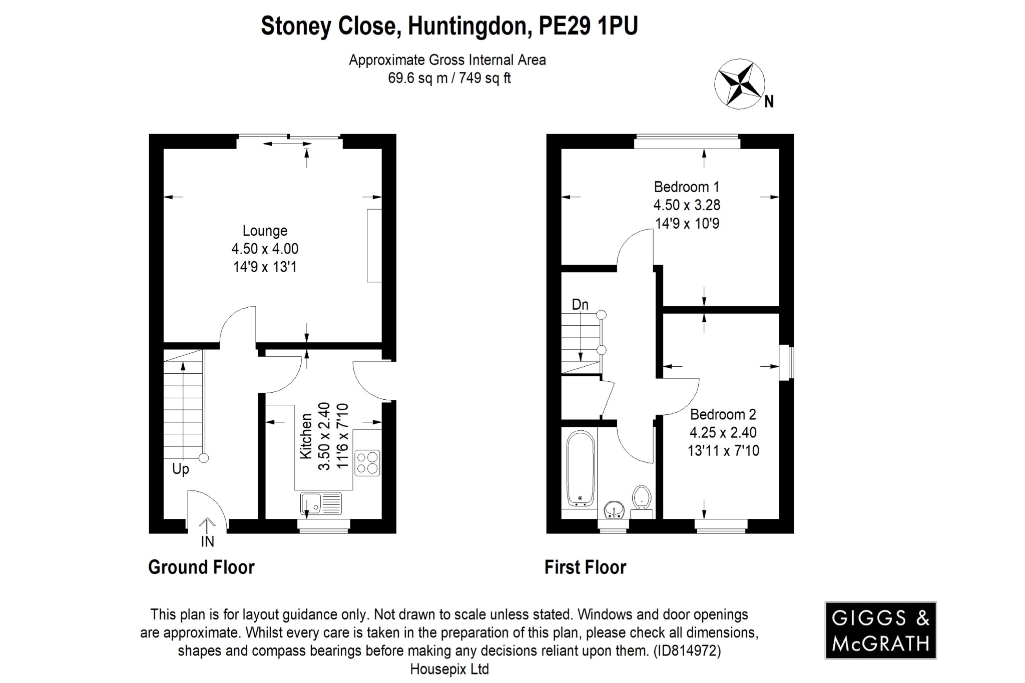 2 bed semi-detached house for sale in Stoney Close, Huntingdon - Property Floorplan