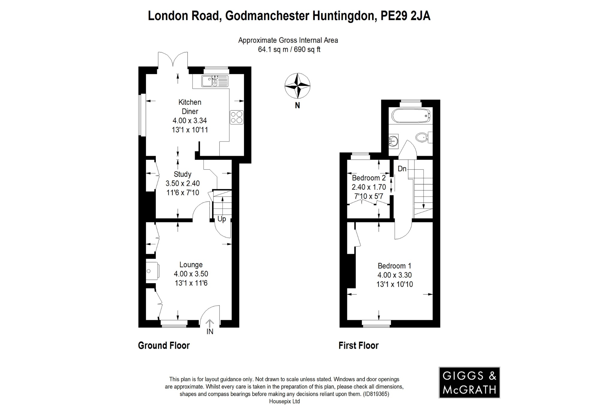 2 bed end of terrace house for sale in London Street, Huntingdon - Property Floorplan