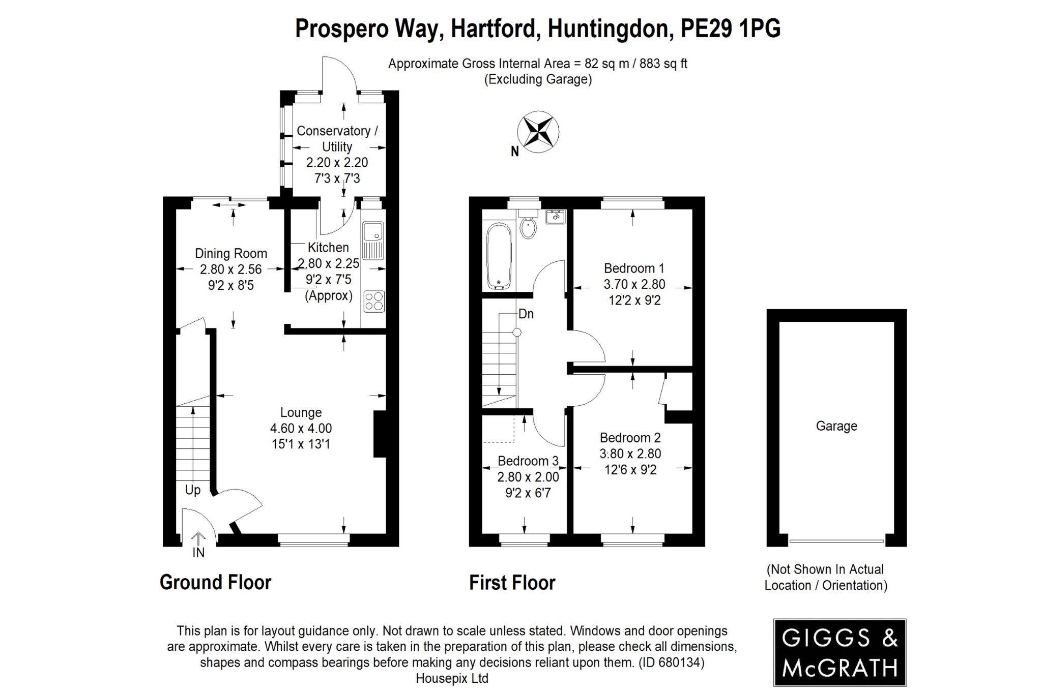 3 bed terraced house for sale in Prospero Way, Huntingdon - Property Floorplan