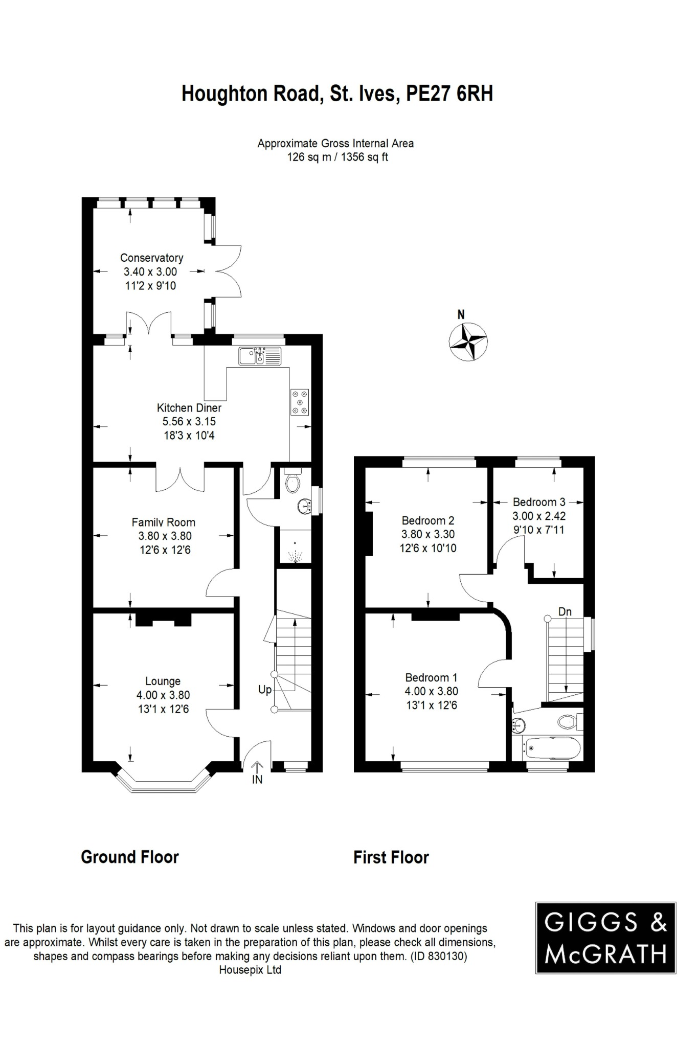 3 bed detached house for sale in Houghton Road, St Ives - Property Floorplan
