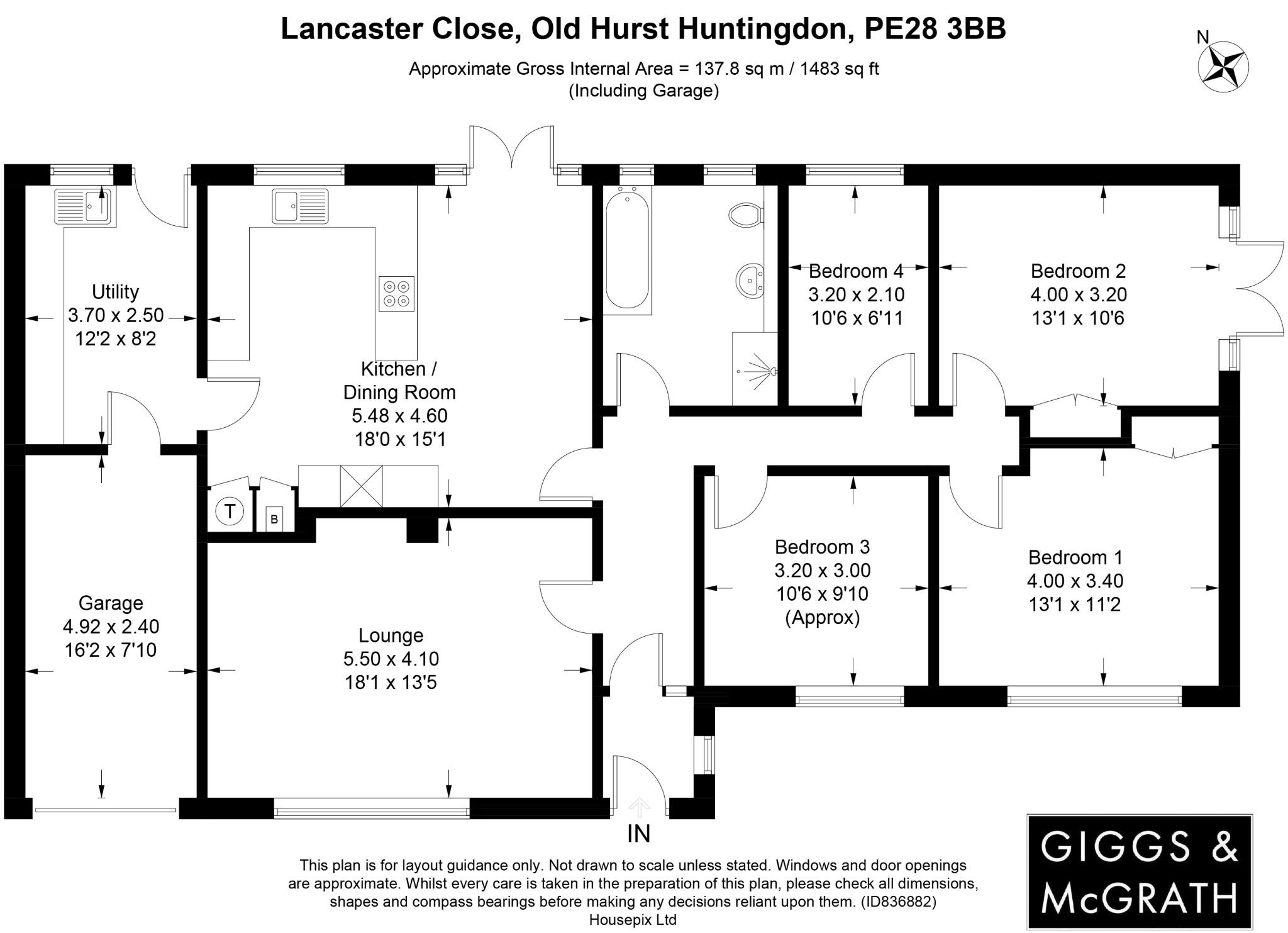 4 bed detached bungalow for sale in Lancaster Close, Huntingdon - Property Floorplan