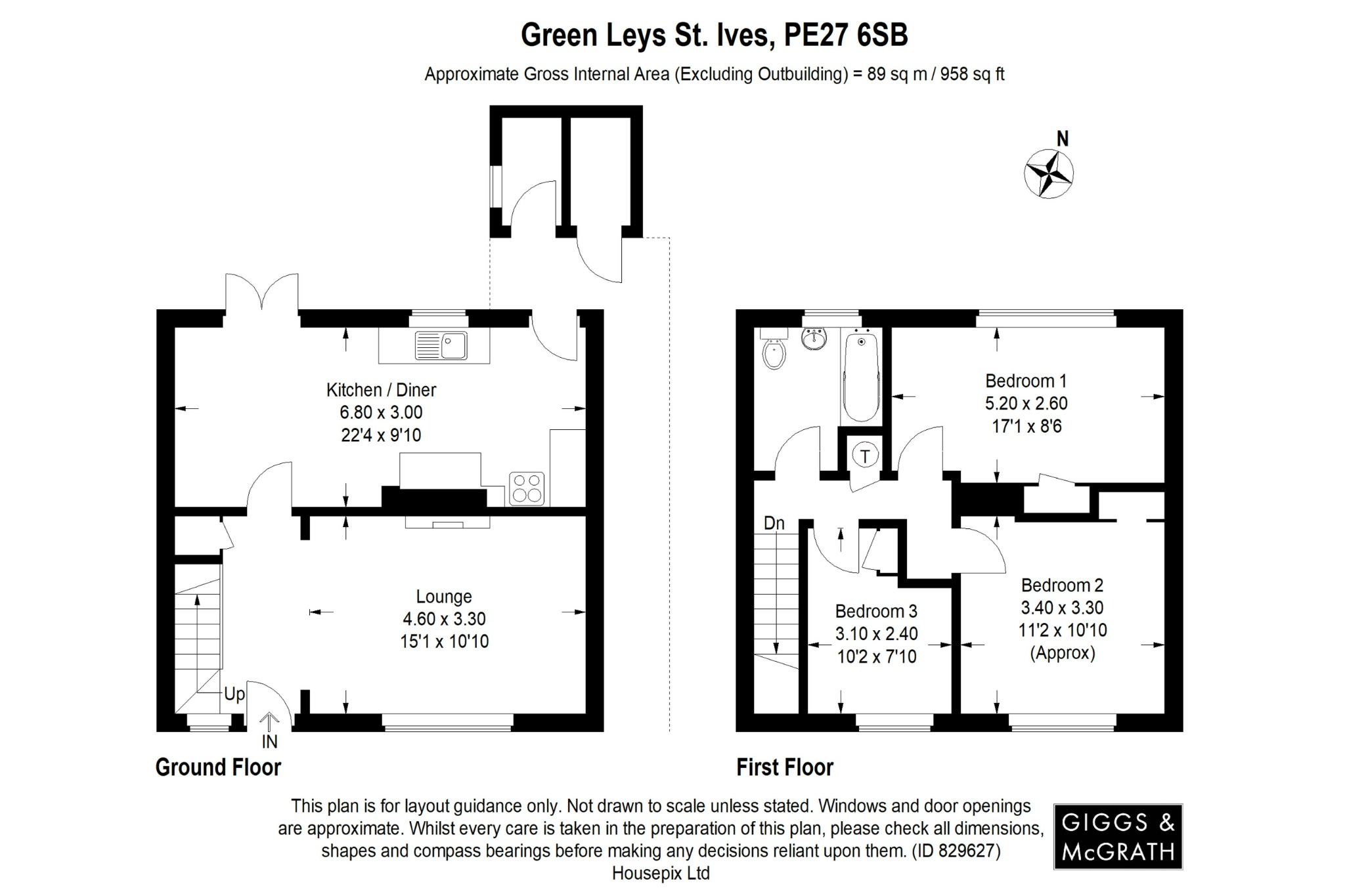3 bed terraced house for sale in Green Leys, St Ives - Property Floorplan