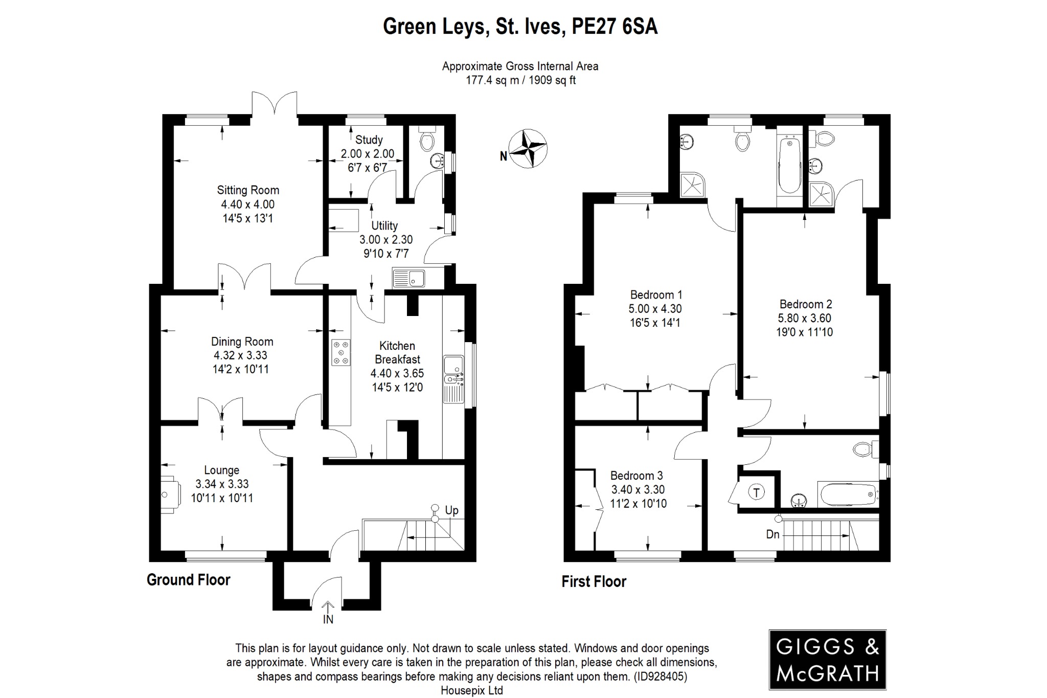 3 bed semi-detached house for sale in Green Leys, St Ives - Property Floorplan