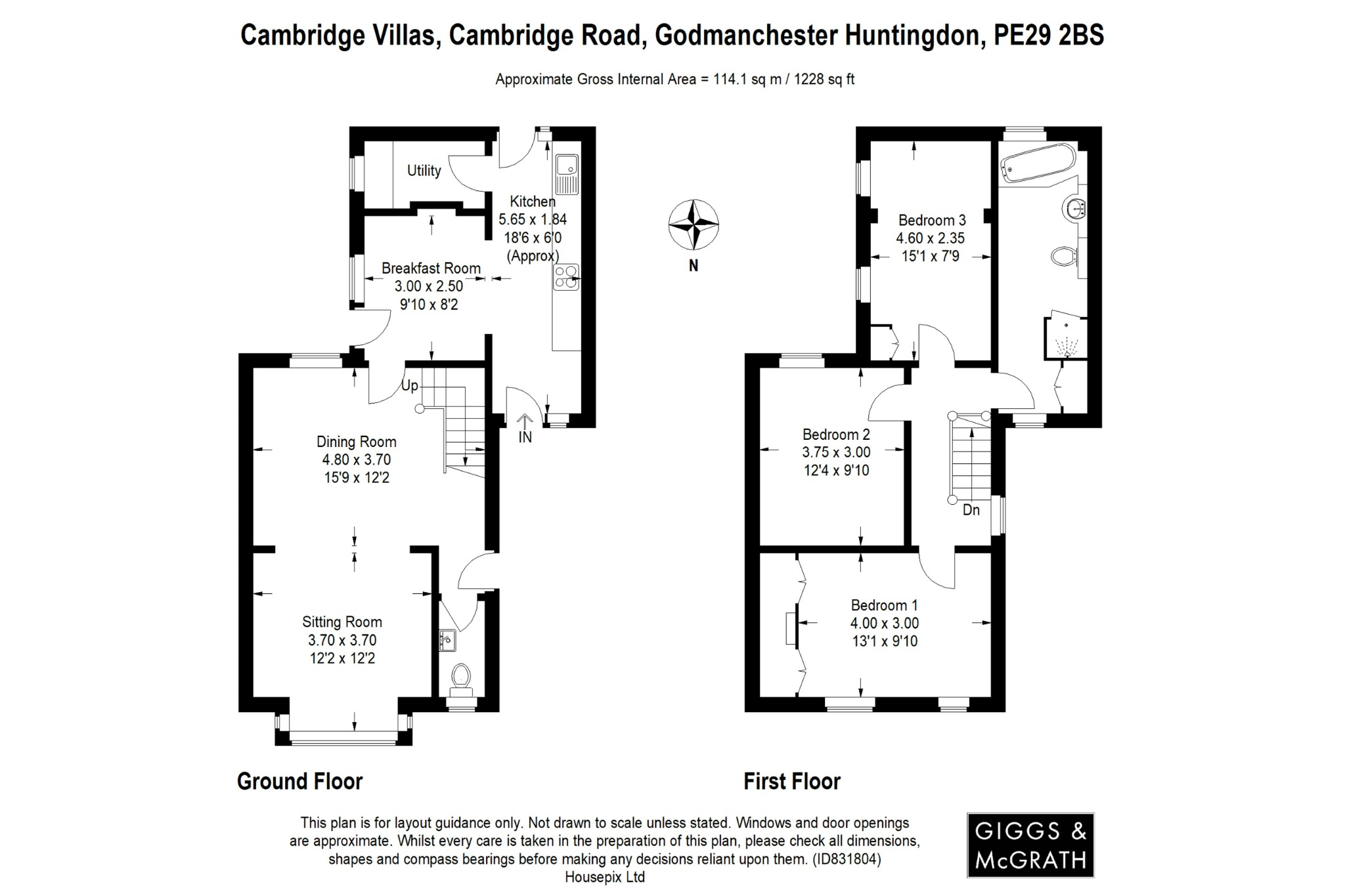 3 bed semi-detached house for sale in Cambridge Road, Huntingdon - Property Floorplan