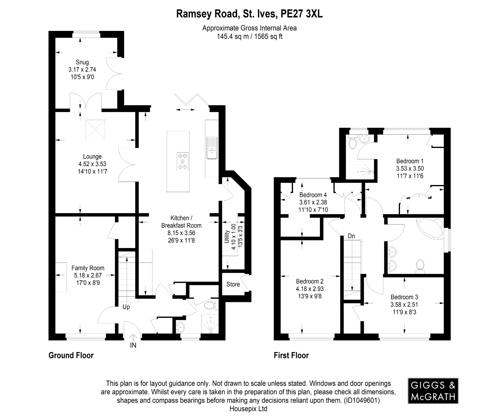 4 bed semi-detached house for sale in Ramsey Road, St Ives - Property Floorplan