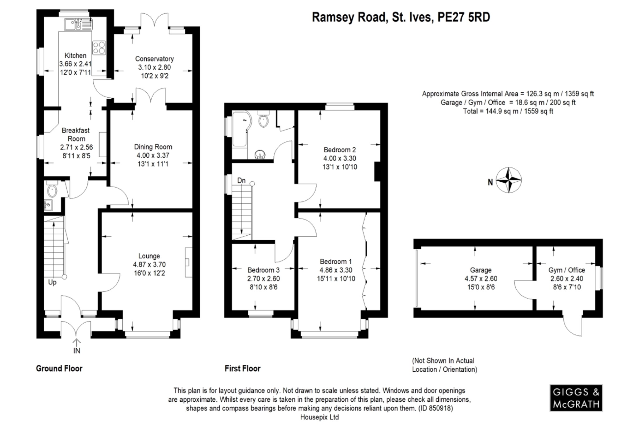 3 bed semi-detached house for sale in Ramsey Road, St Ives - Property Floorplan