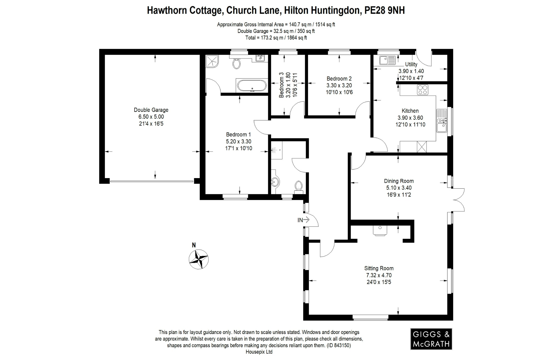 3 bed detached bungalow for sale in Church Lane, Huntingdon - Property Floorplan