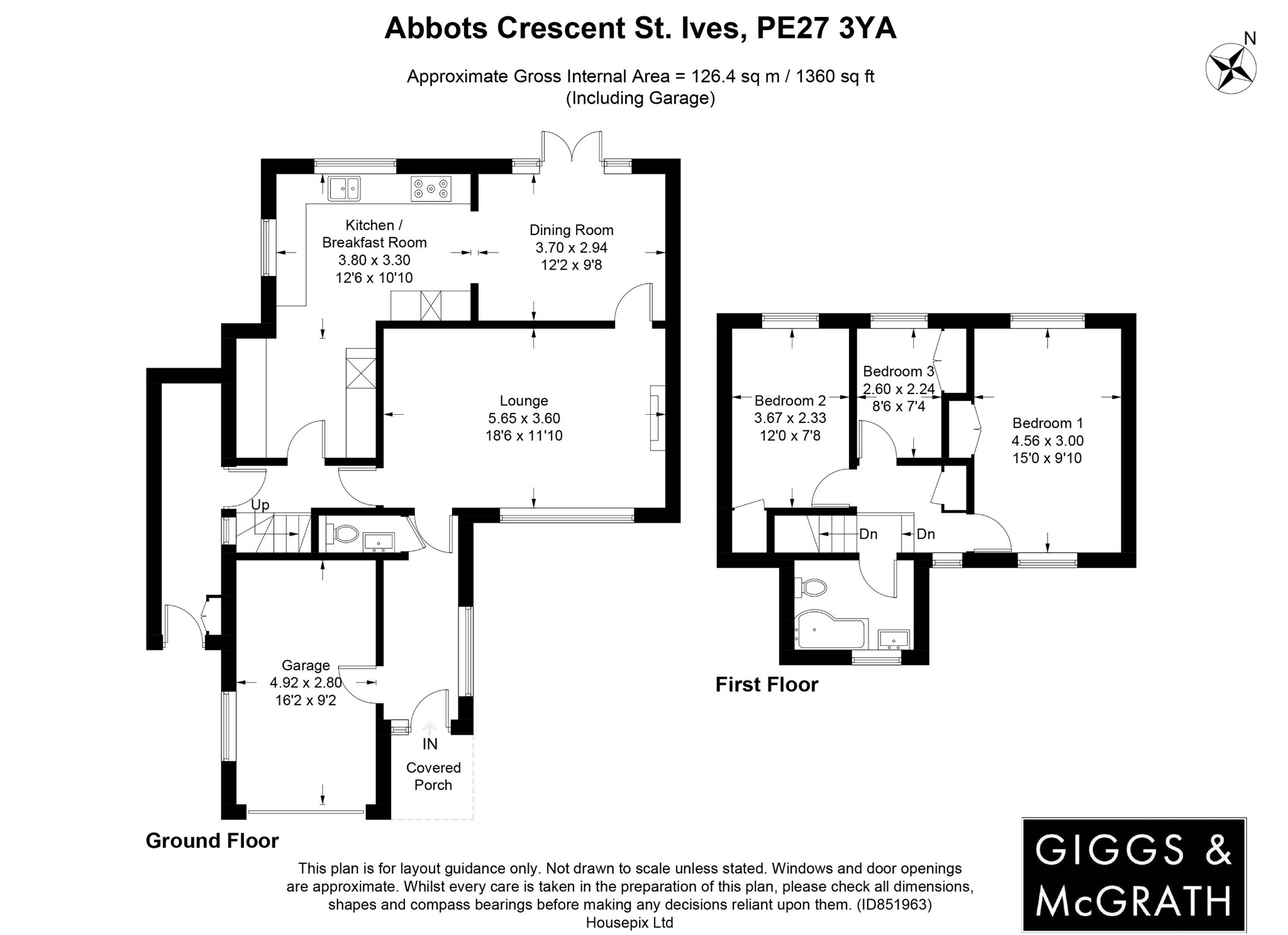 3 bed detached house for sale in Abbots Crescent, St Ives - Property Floorplan