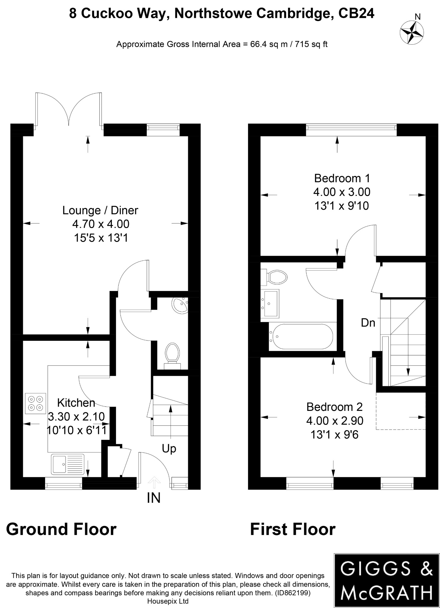 2 bed semi-detached house for sale in Cuckoo Way, Cambridge - Property Floorplan