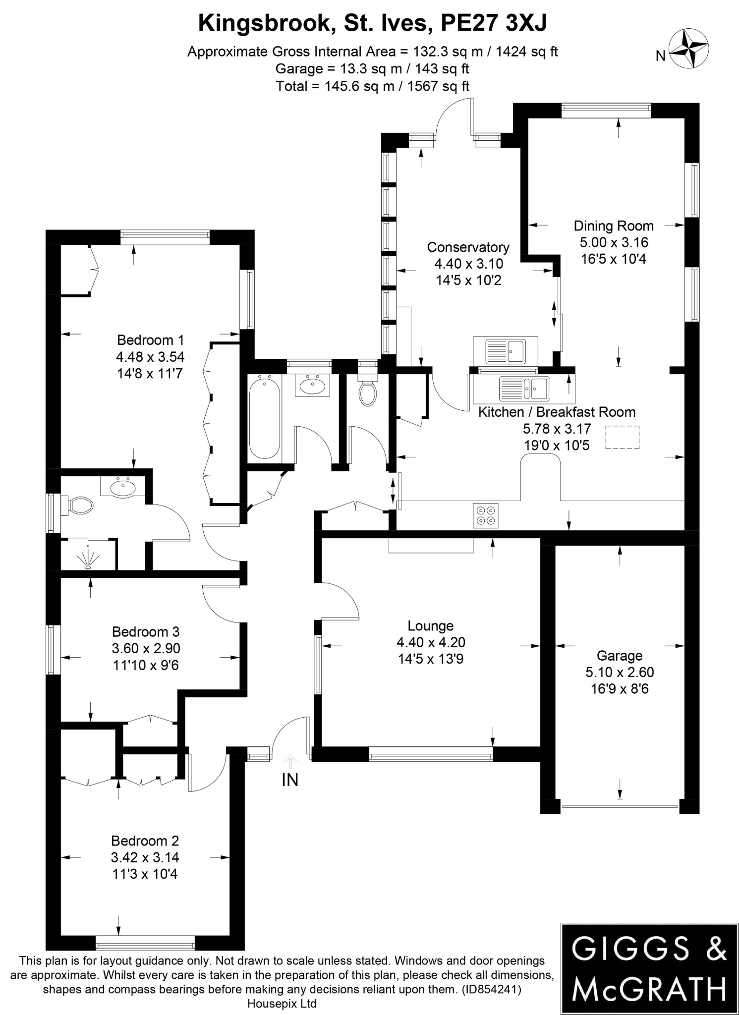 3 bed detached bungalow for sale in Kingsbrook, St. Ives - Property Floorplan