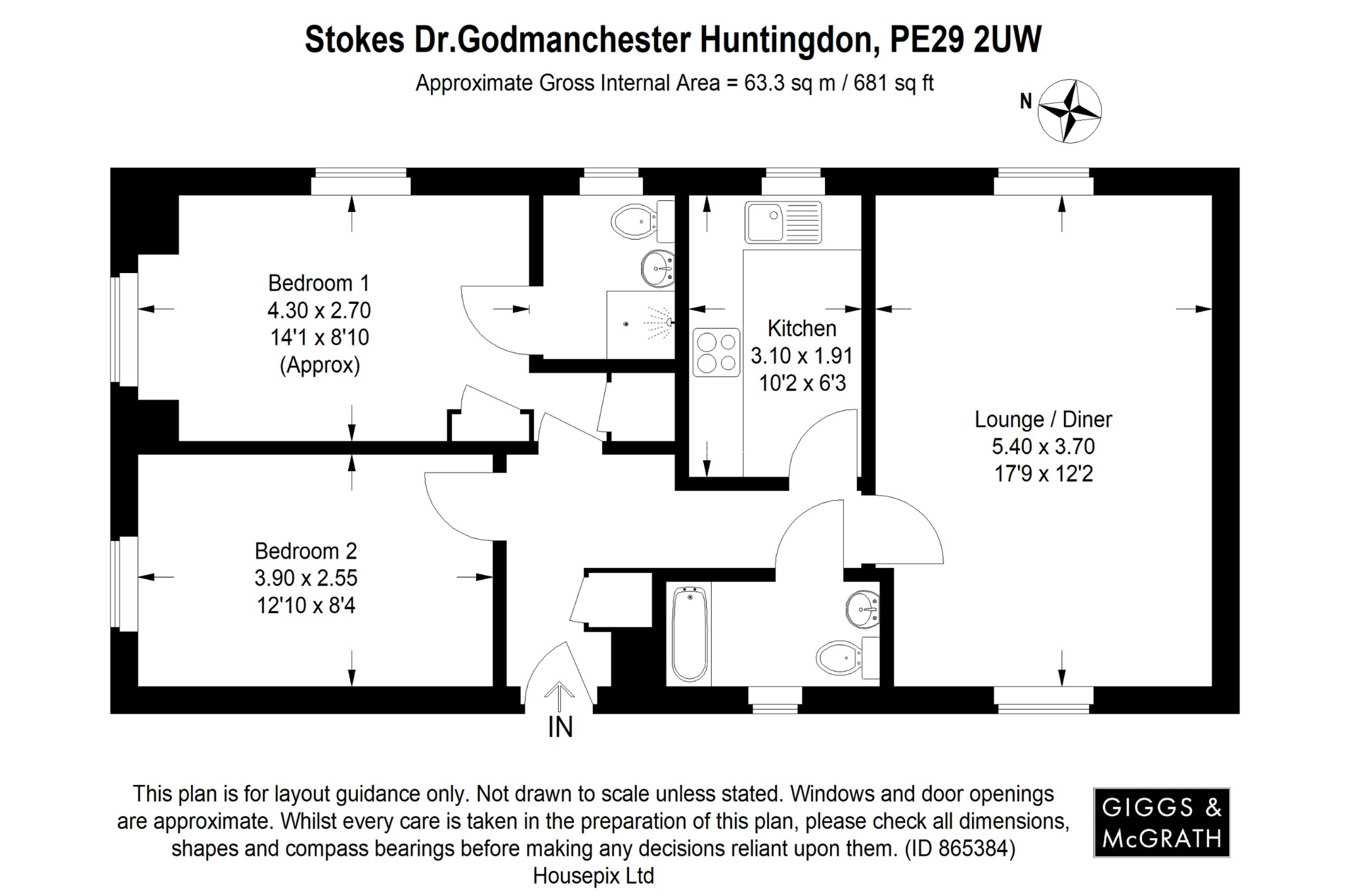 2 bed flat for sale in Stokes Drive, Huntingdon - Property Floorplan