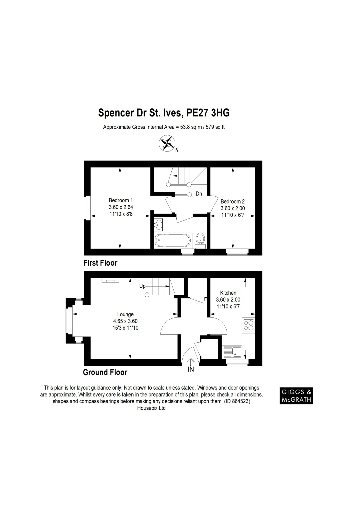 2 bed terraced house for sale in Spencer Drive, St Ives - Property Floorplan