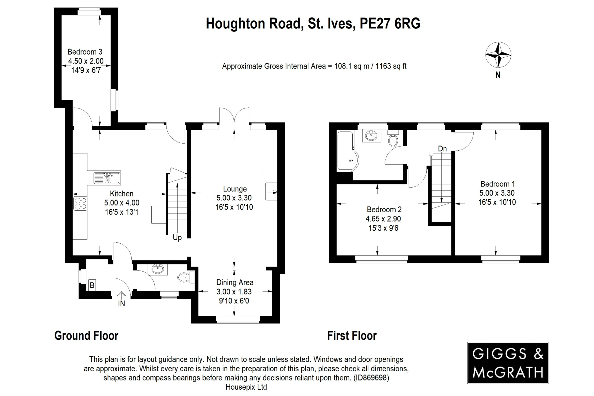 3 bed terraced house for sale in Houghton Road, St. Ives - Property Floorplan