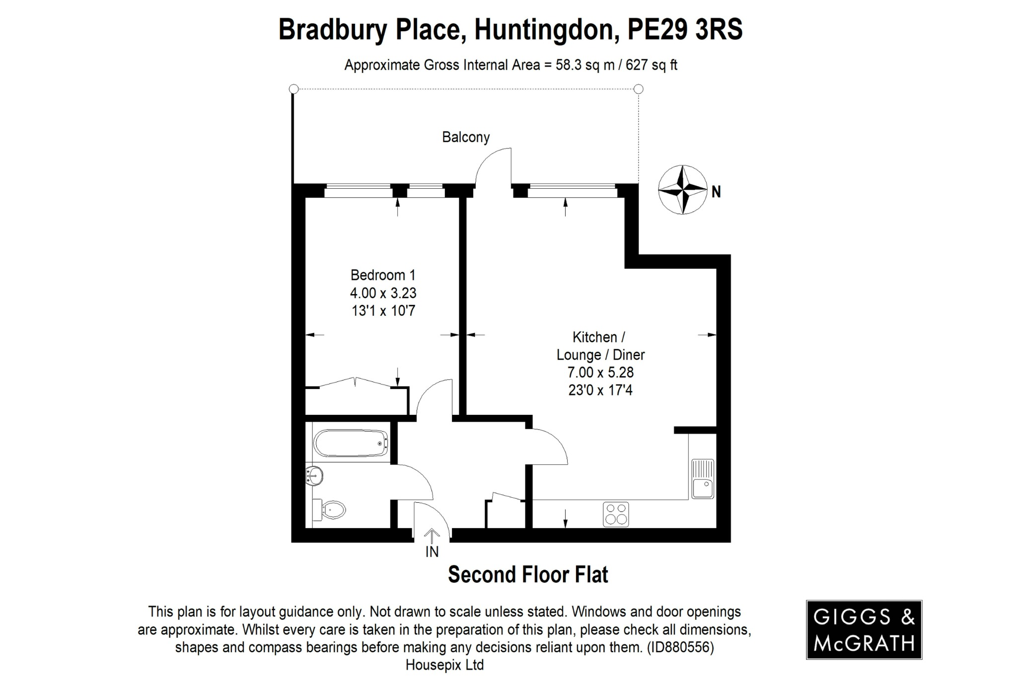 1 bed penthouse for sale in Bradbury Place, Huntingdon - Property Floorplan