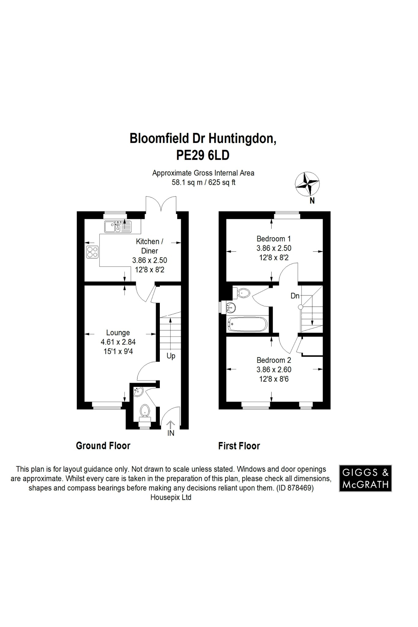 2 bed end of terrace house for sale in Bloomfield Way, Huntingdon - Property Floorplan