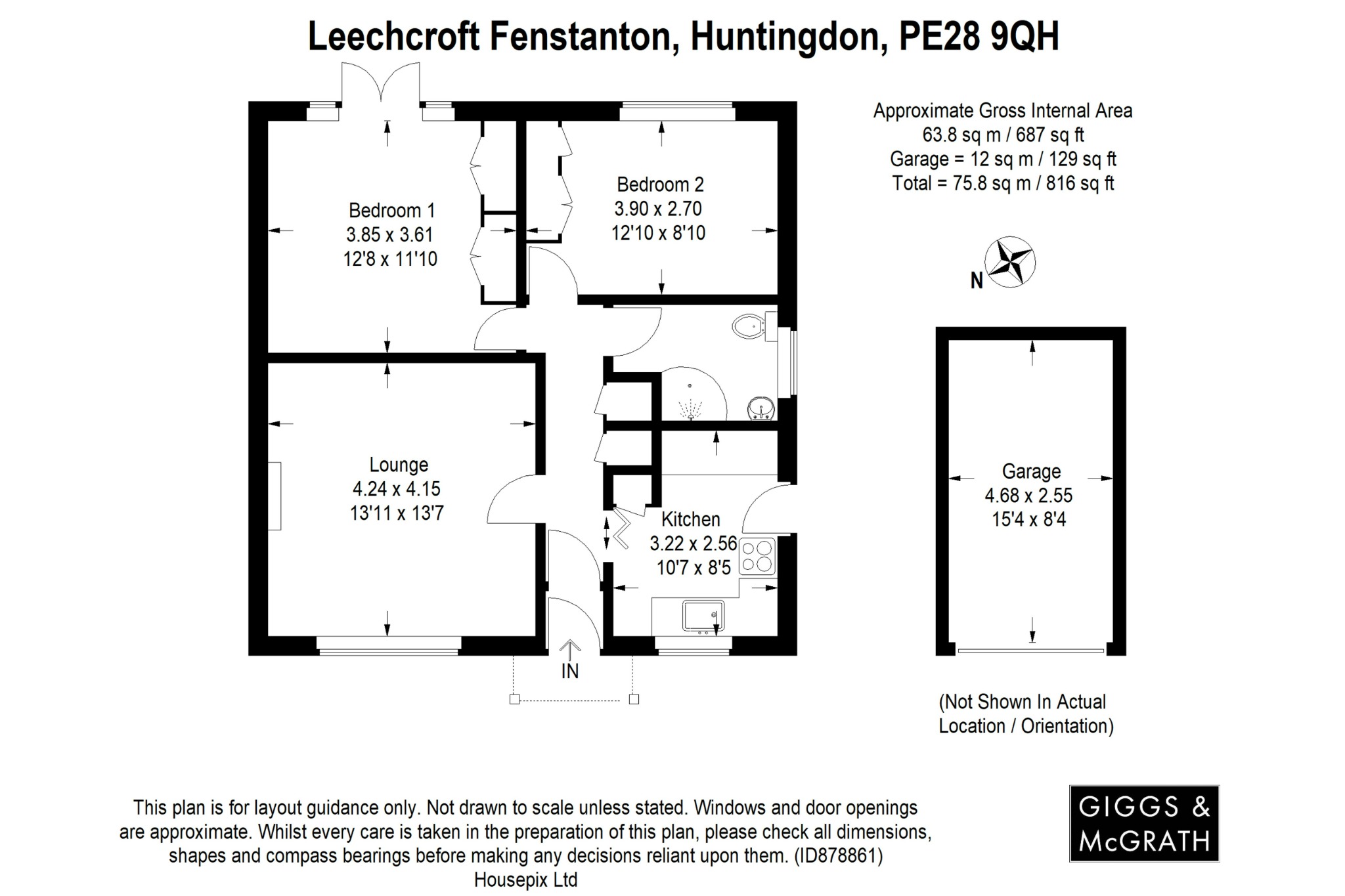 2 bed semi-detached bungalow for sale in Leechcroft, Huntingdon - Property Floorplan