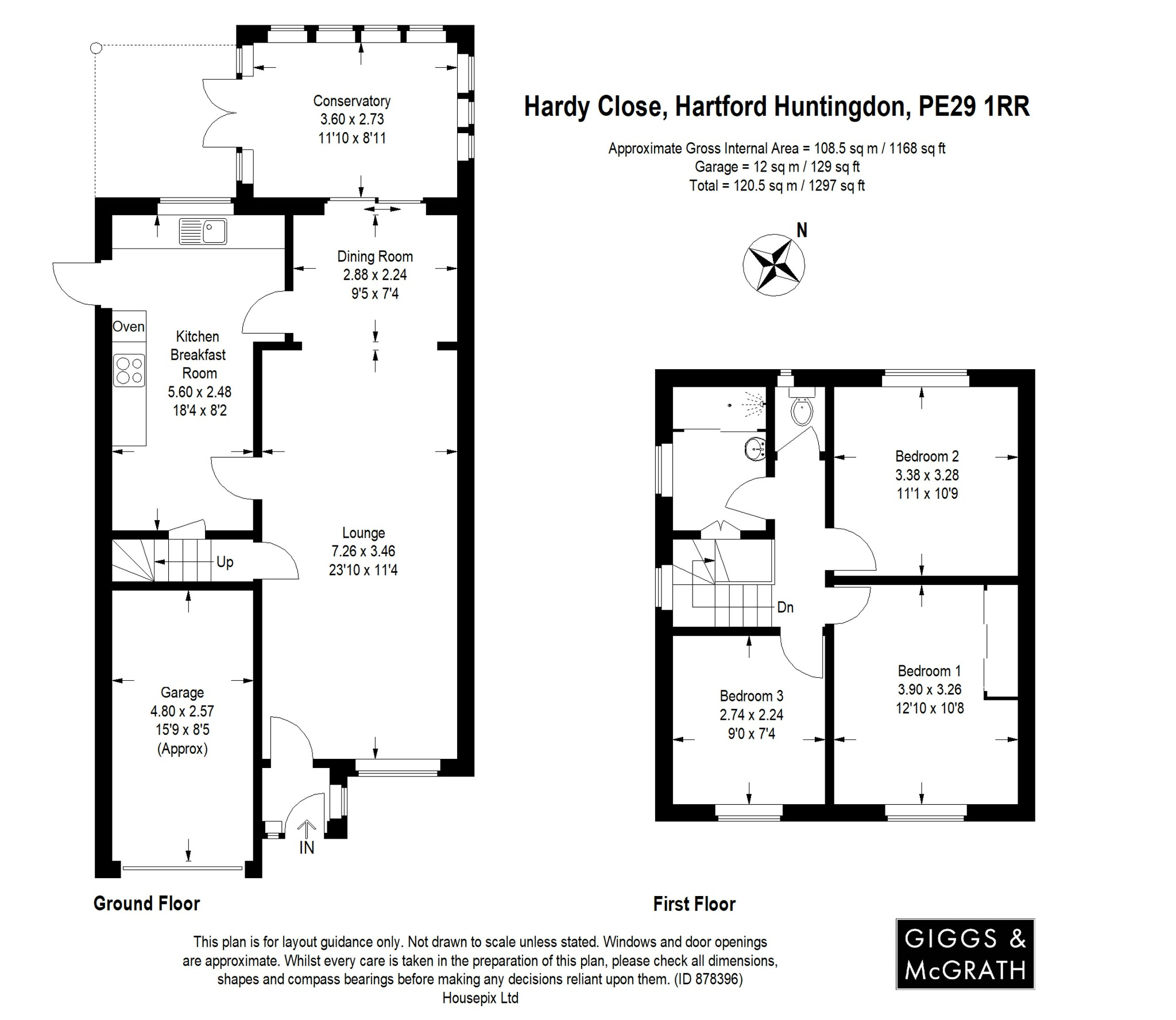 3 bed semi-detached house for sale in Hardy Close, Huntingdon - Property Floorplan