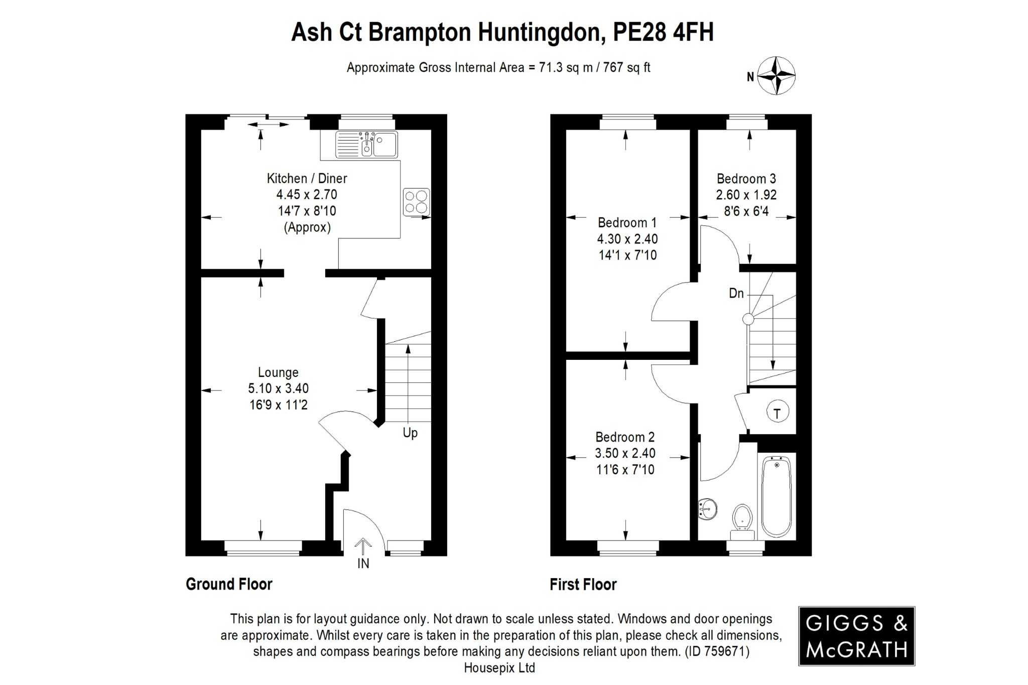 3 bed terraced house for sale in Ash Court, Huntingdon - Property Floorplan