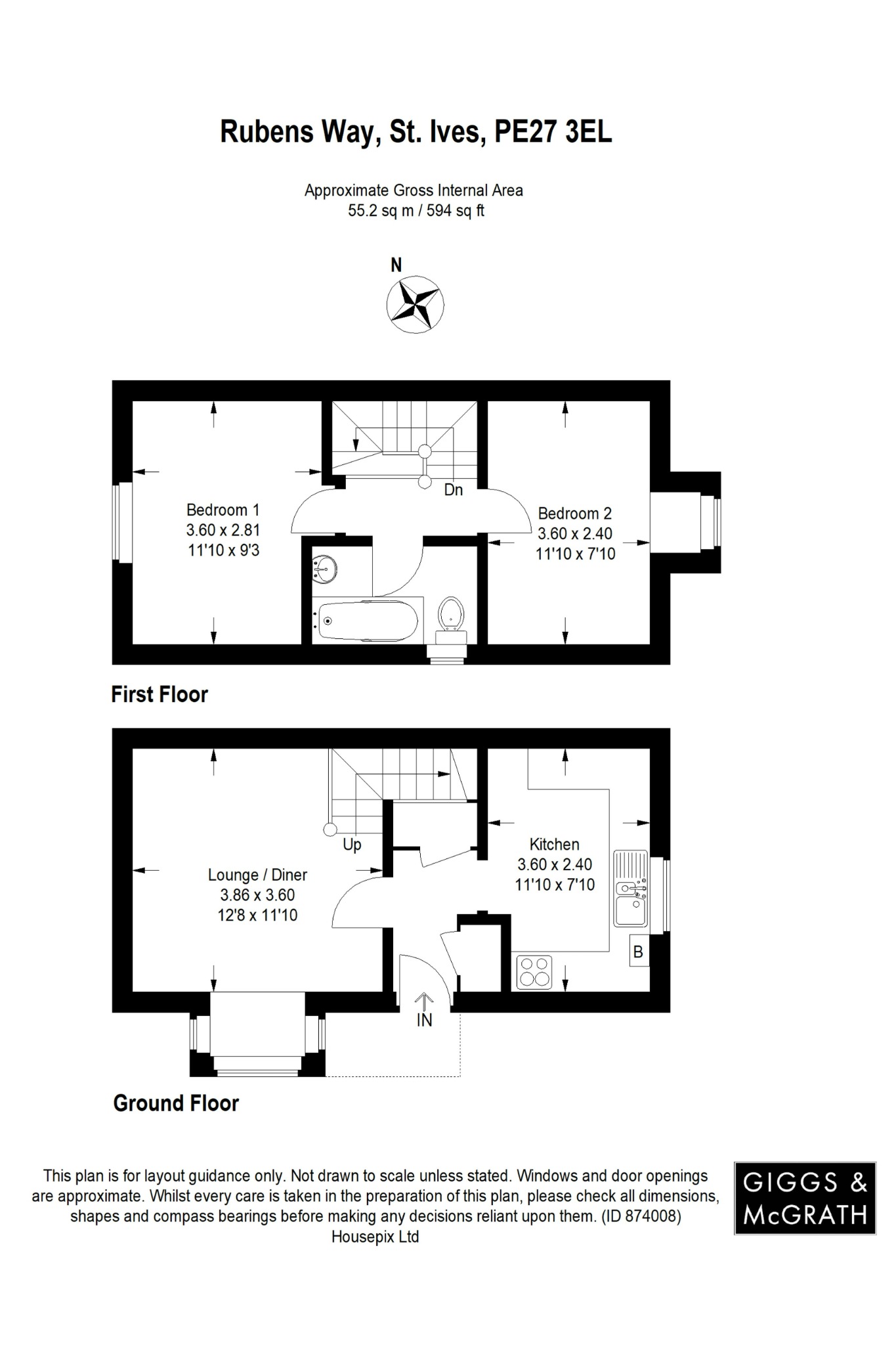 2 bed terraced house for sale in Rubens Way, St Ives - Property Floorplan