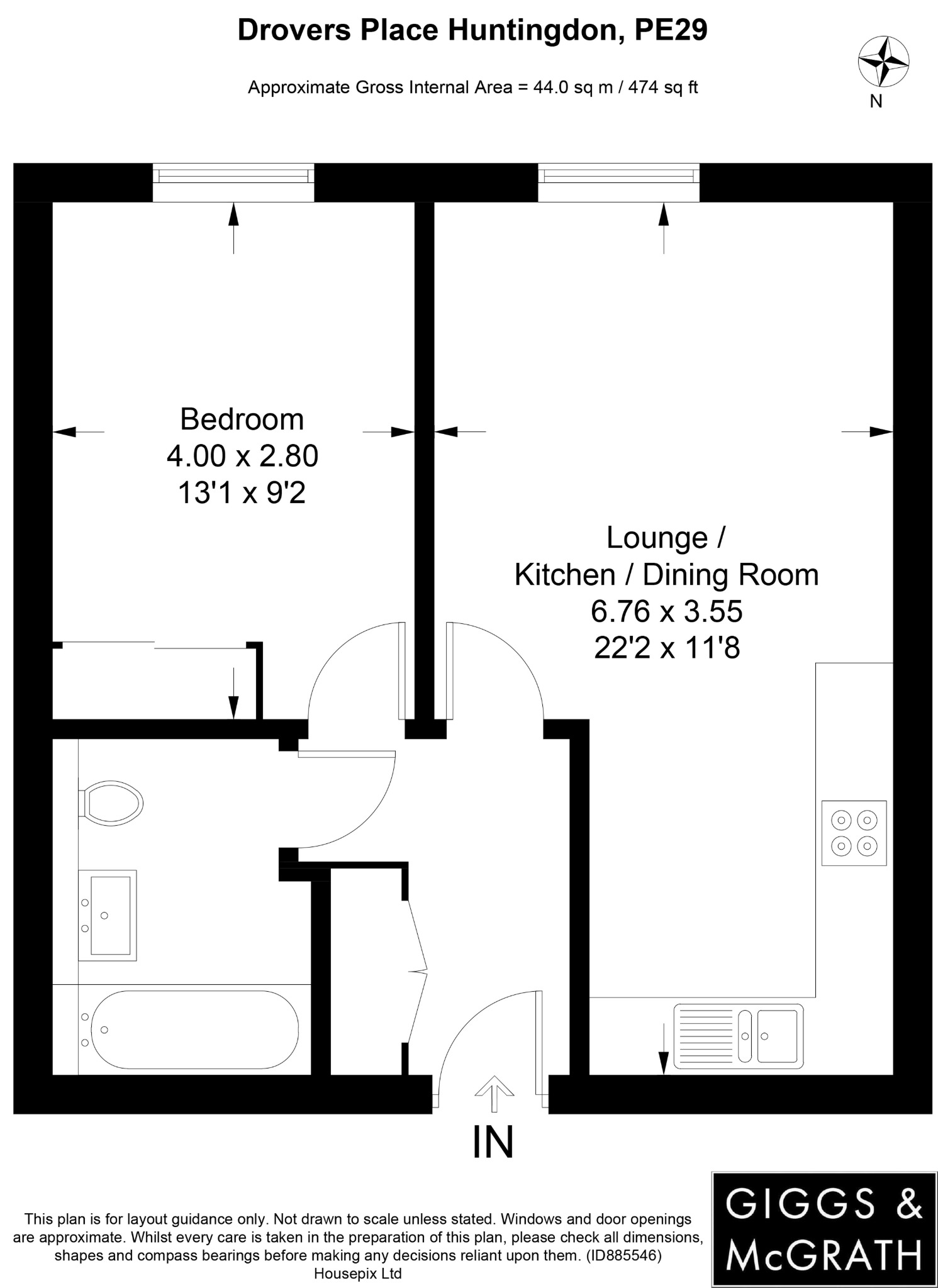 1 bed flat for sale in Drovers Place, Huntingdon - Property Floorplan