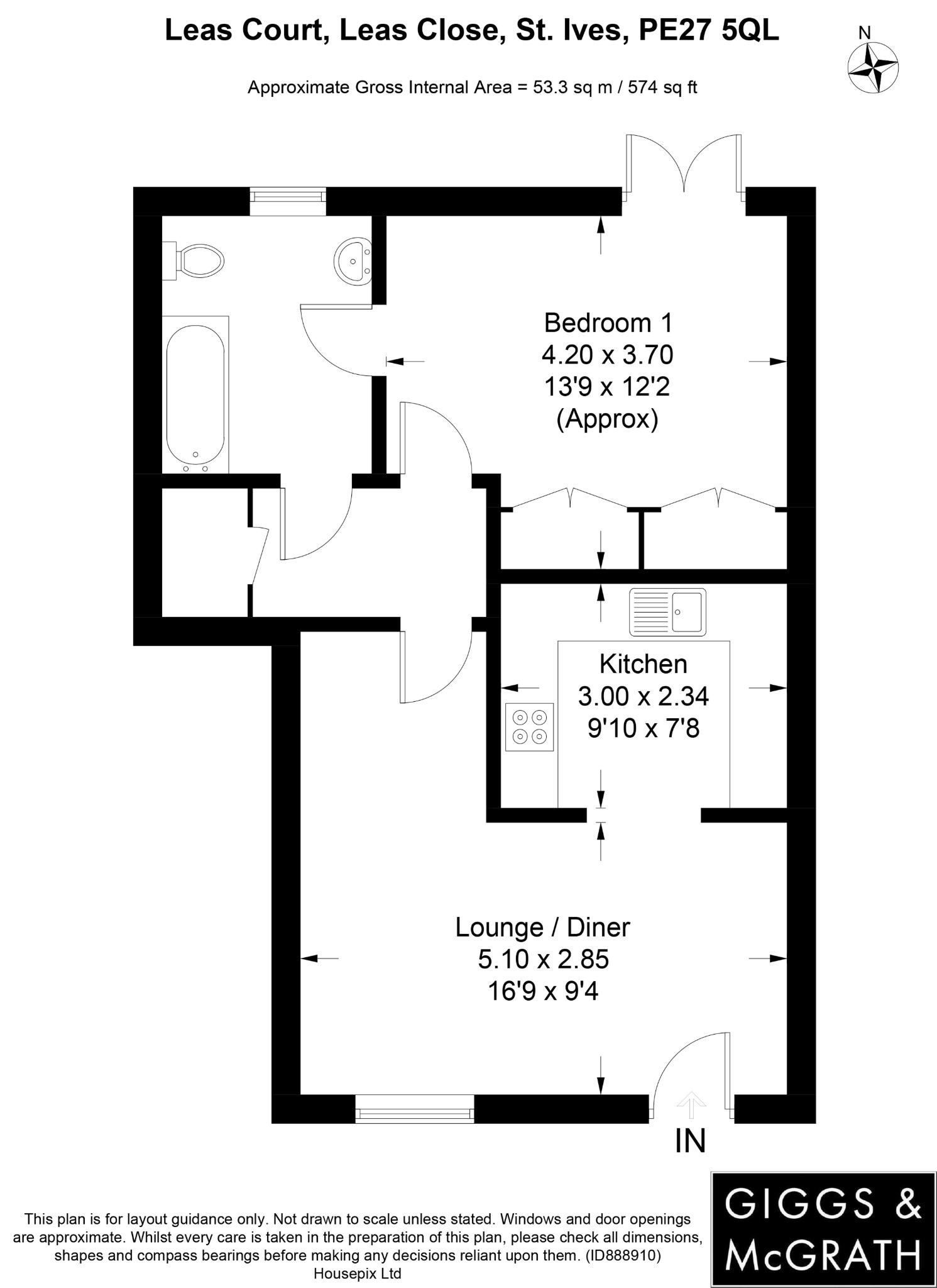1 bed ground floor flat for sale in Leas Close, St Ives - Property Floorplan