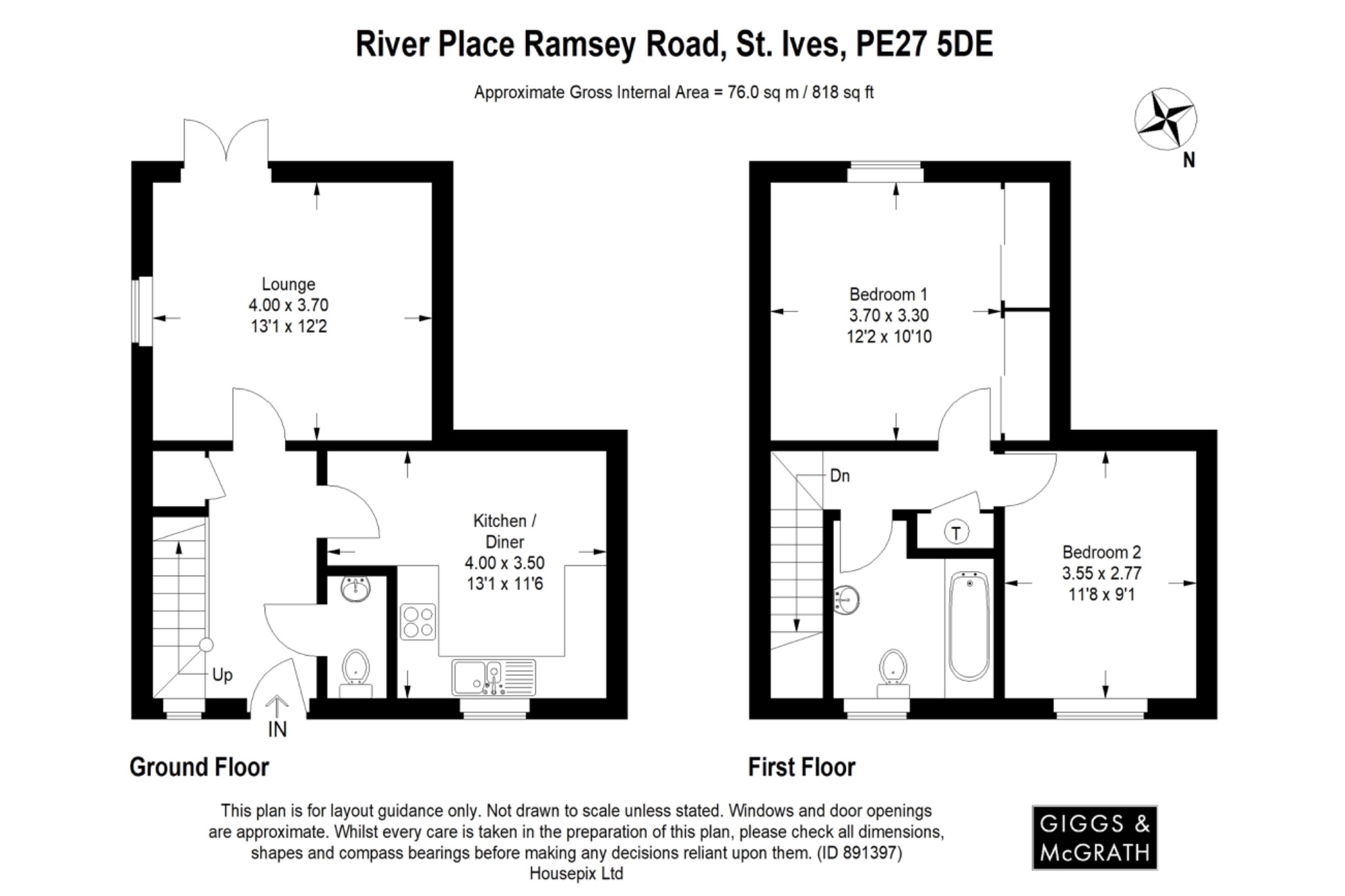 2 bed terraced house for sale in Ramsey Road, St. Ives - Property Floorplan