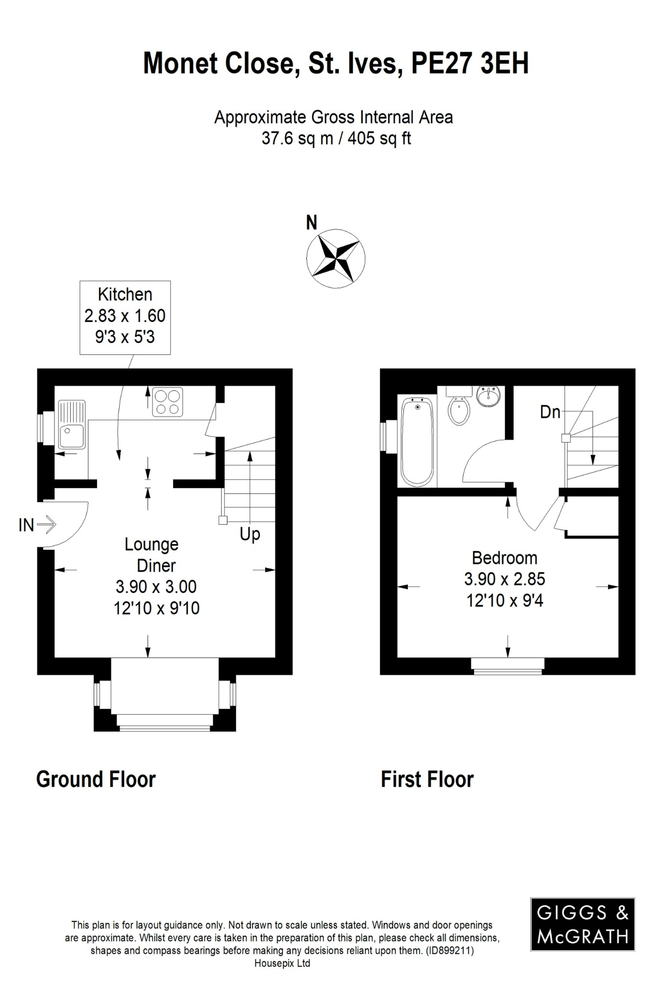 1 bed terraced house for sale in Monet Close, St Ives - Property Floorplan